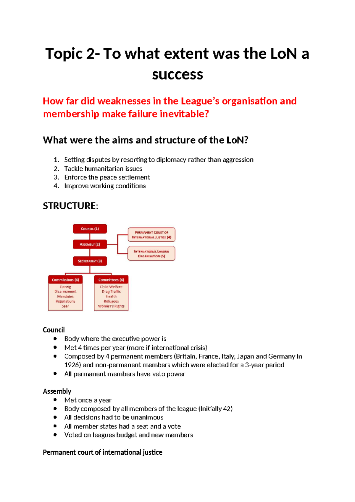 League of Nations (LoN) Notes: Successes, Failures, and Structure ...