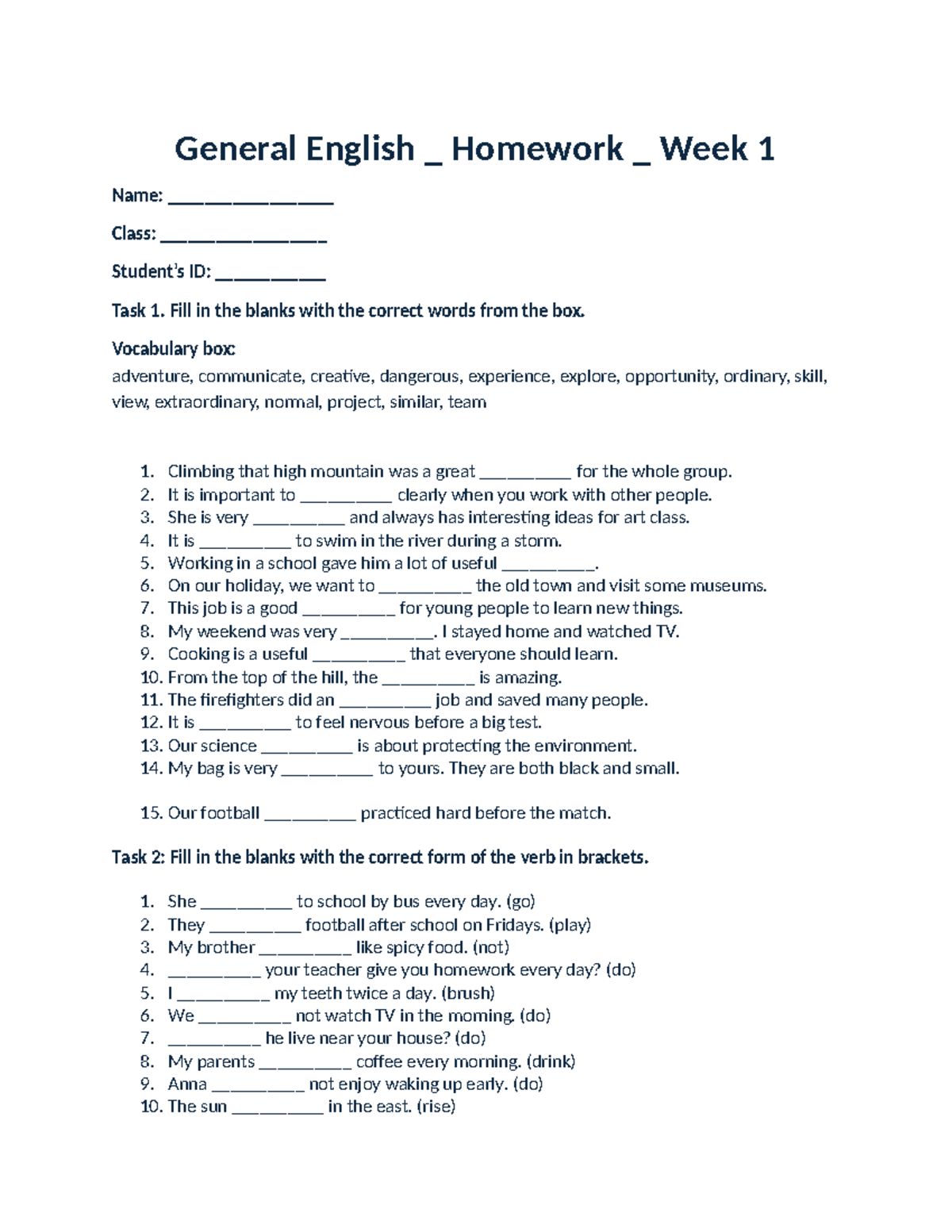 General English (GE101) Week 1 Homework Assignment - Studocu