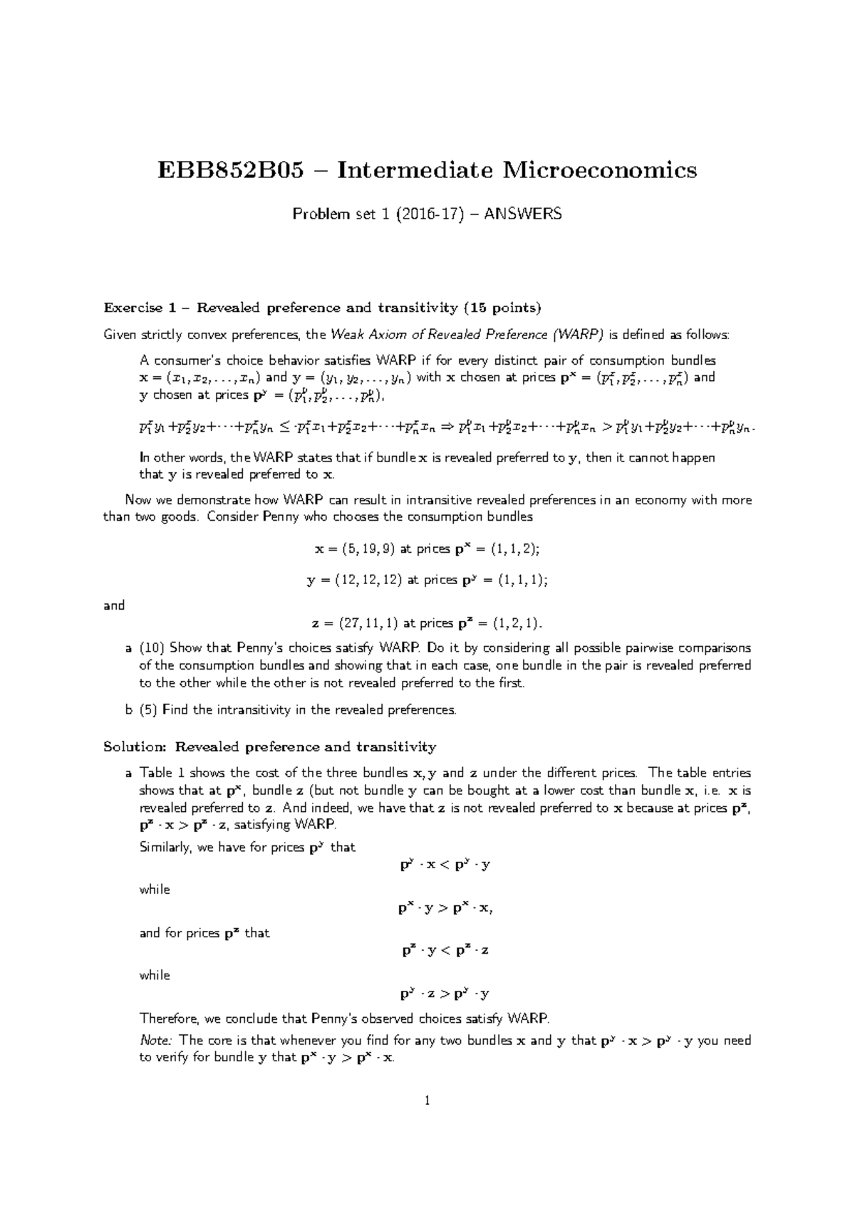 PS1 EBB852B05 Intermediate Microeconomics Problem Set 1 Solutions ...