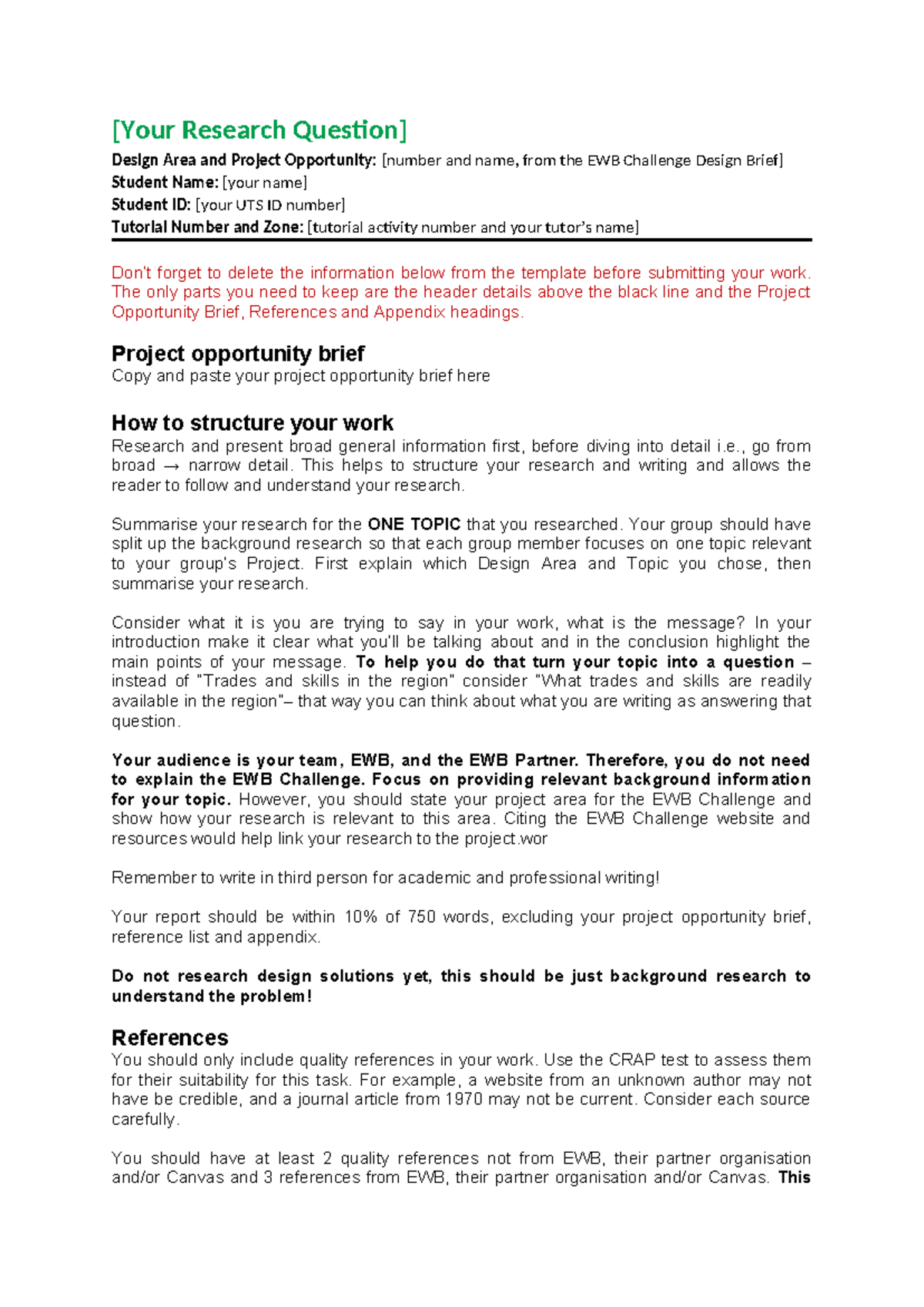 A1 Report Template and Information - [Your Research Question] Design ...