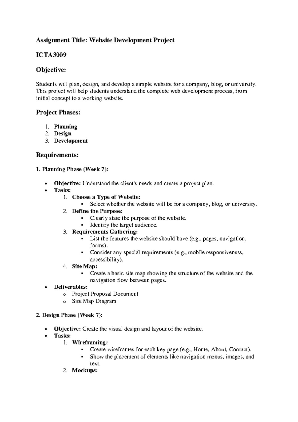 Creating a simple website SA - Assignment Title: Website Development ...