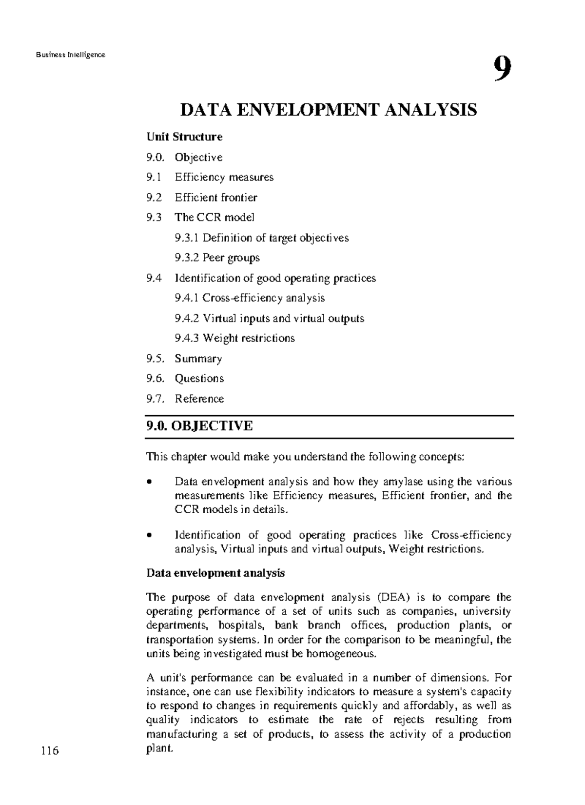 Business Intelligence 9: Data Envelopment Analysis Unit 3 Notes - Studocu