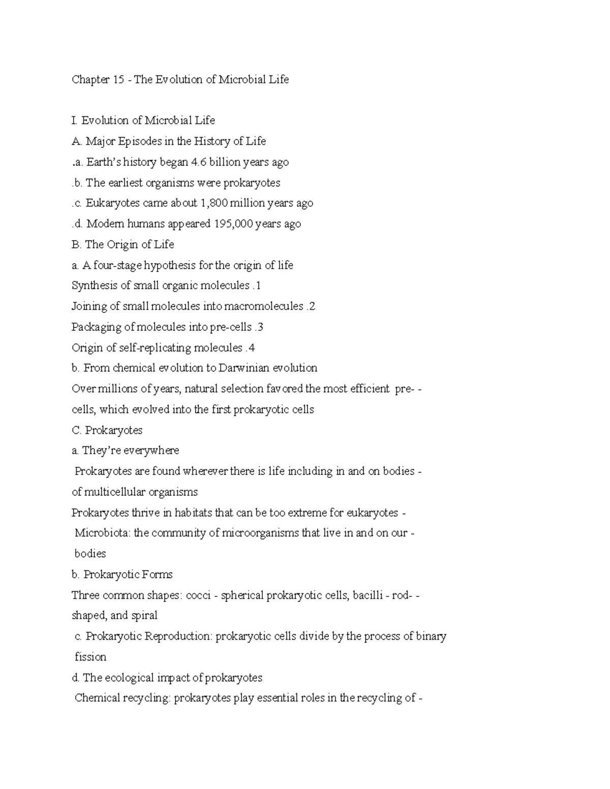 Ch 15 Outline: Evolution of Microbial Life and Its Impact - Studocu