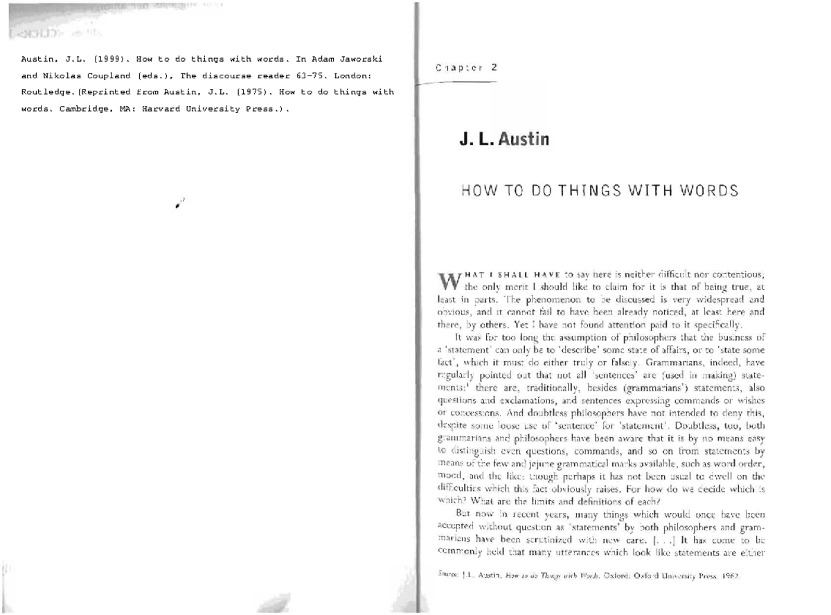 How to Do Things with Words: A Study of Performative Language (ENG 101 ...