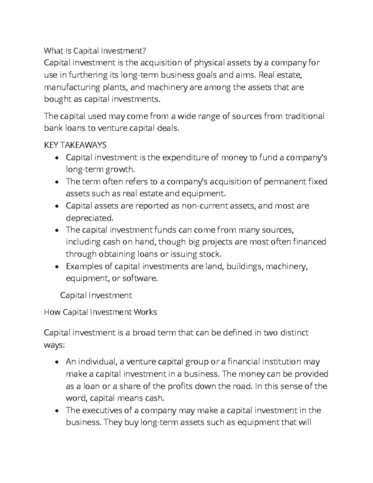 Capital Investment Notes for Long-Term Business Growth - Studocu