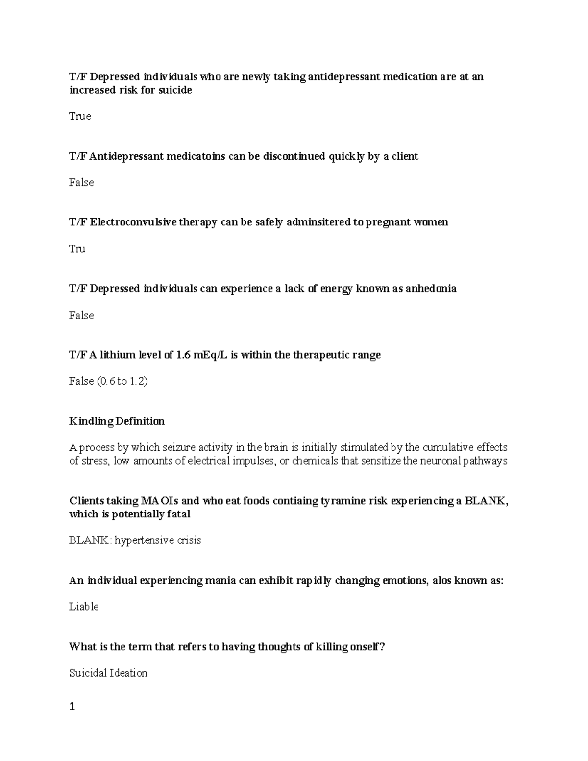 Mental Health Exam 3 Study Guide: Key Concepts & Definitions - Studocu