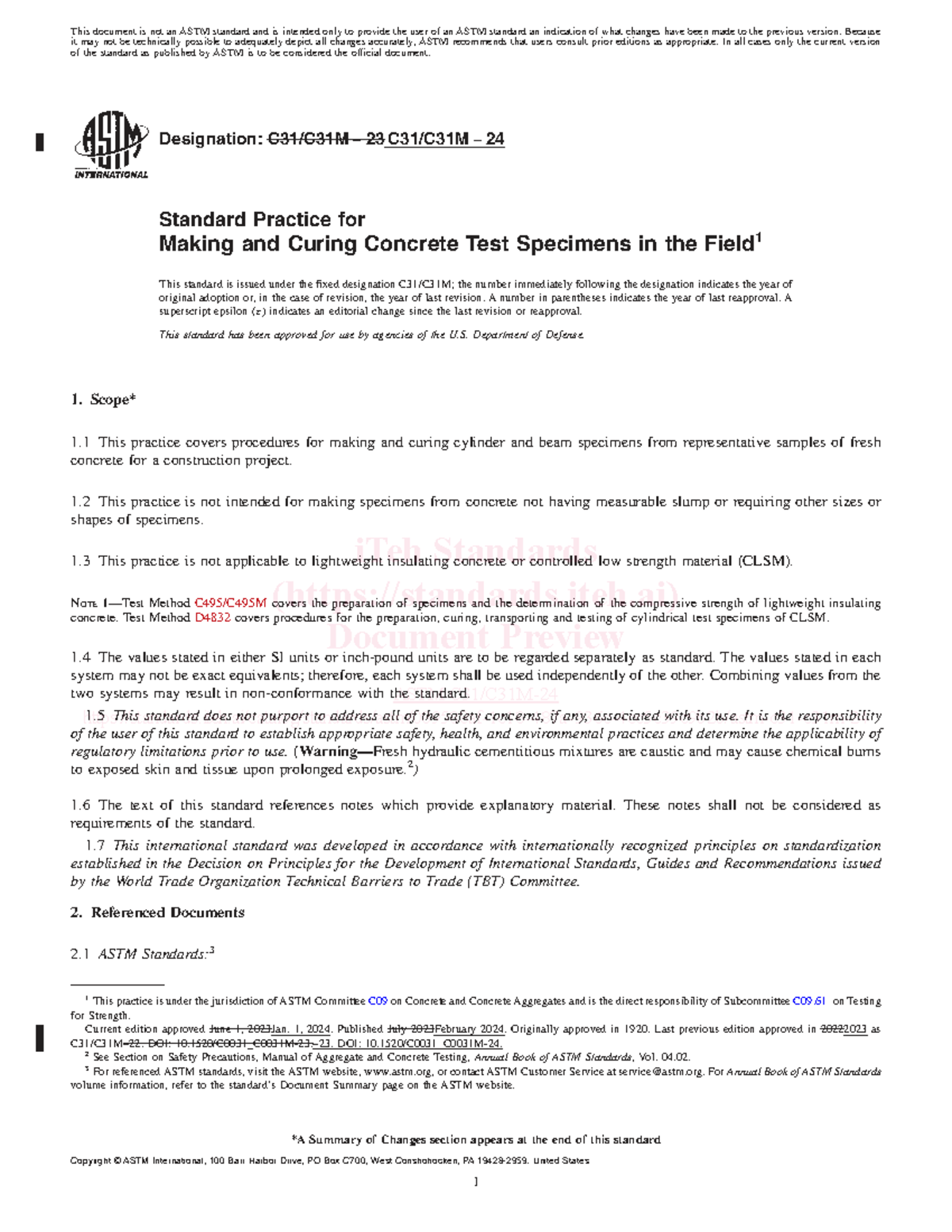 ASTM 23 24 Standard Practice for Making & Curing Concrete Specimens ...