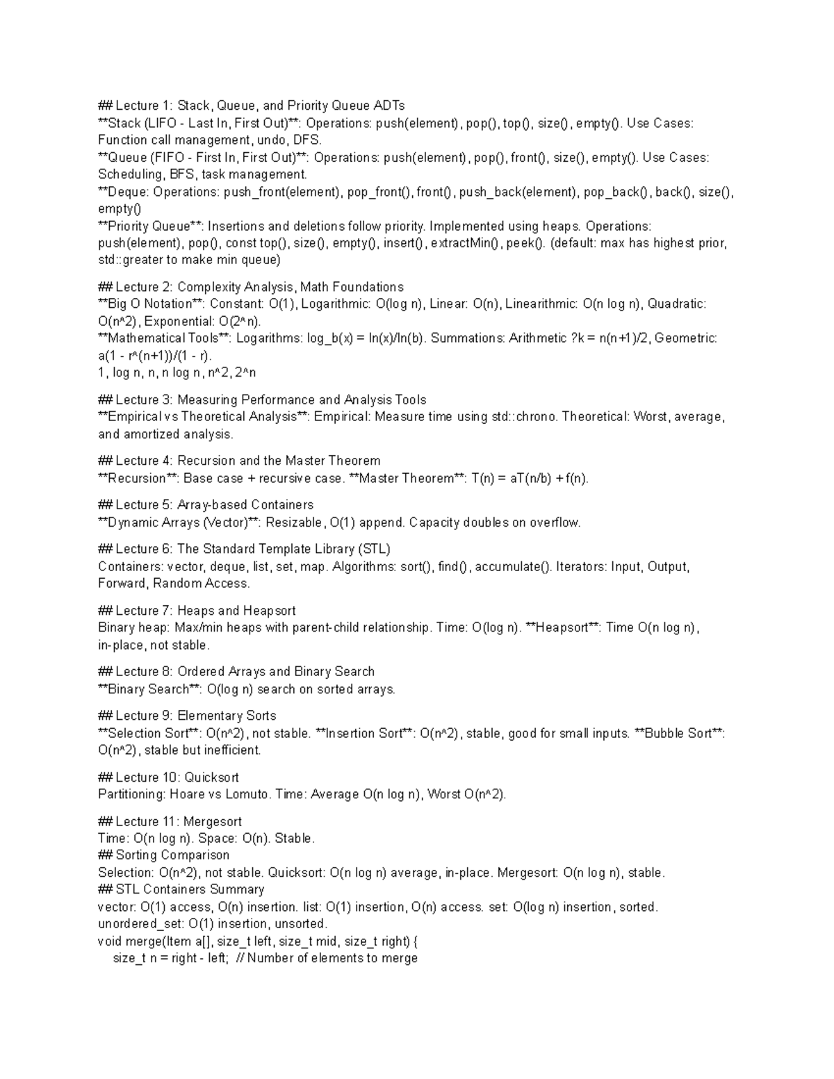 Lecture Notes: ADTs, Complexity, and Sorting Algorithms (CS101) - Studocu