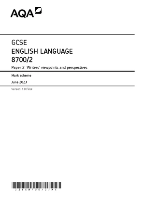 AQA GCSE English Language Paper 1 Mark Scheme June 2023 Version 1.0 ...