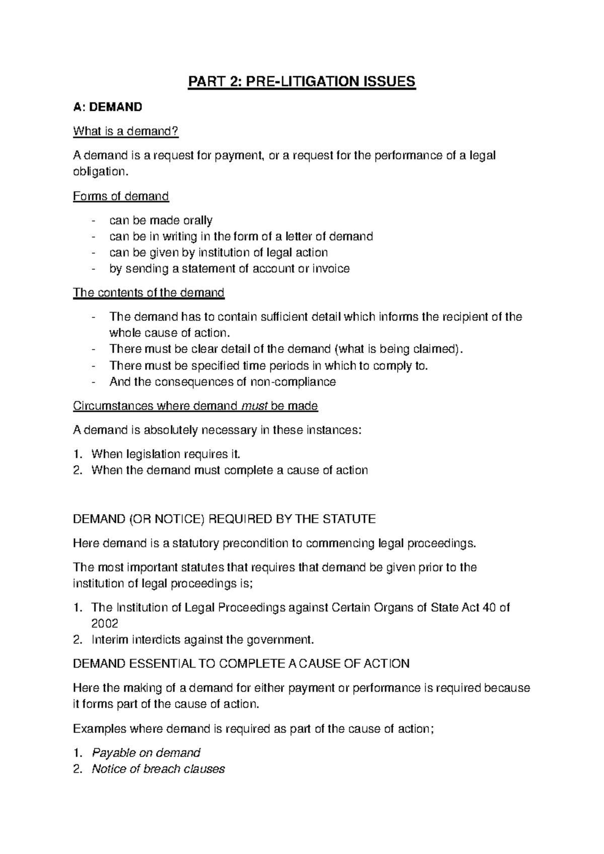 CIVIL LAW 101: DEMAND AND SERVICE OF LEGAL DOCUMENTS - TEST PREP - Studocu