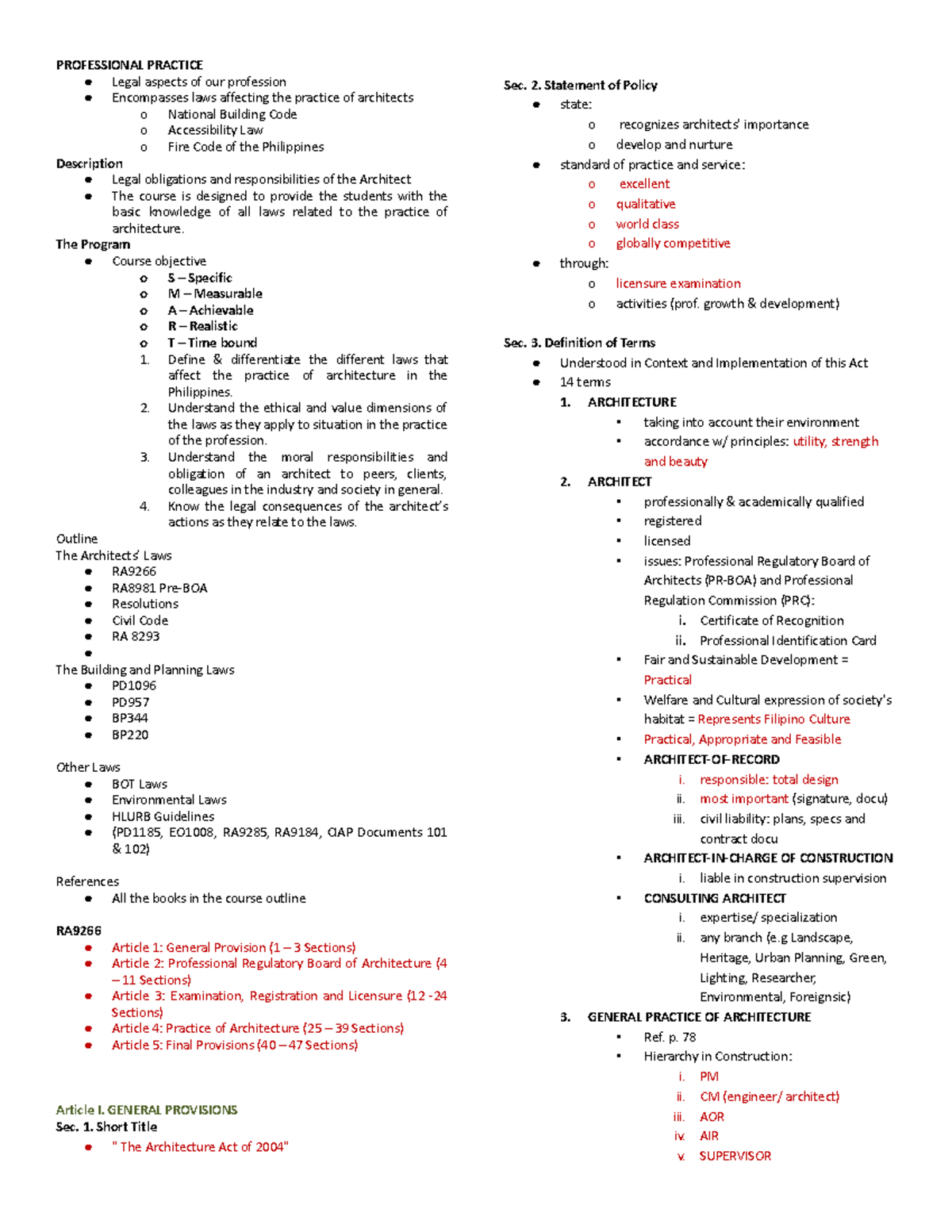 PROFESSIONAL PRACTICE: Legal Aspects of Architecture (RA 9266) - Studocu
