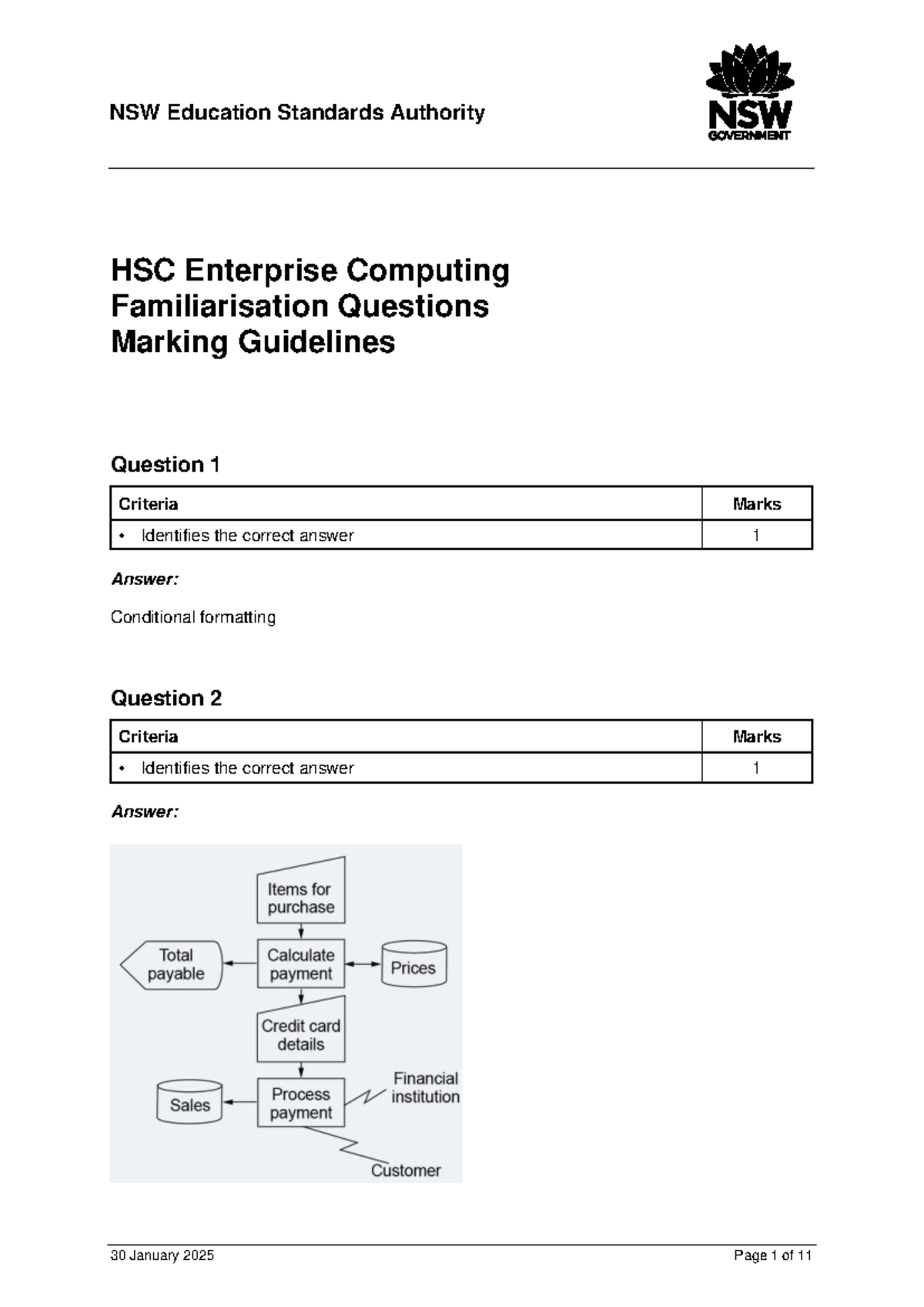 HSC Enterprise Computing Familiarisation Questions Marking Guidelines ...