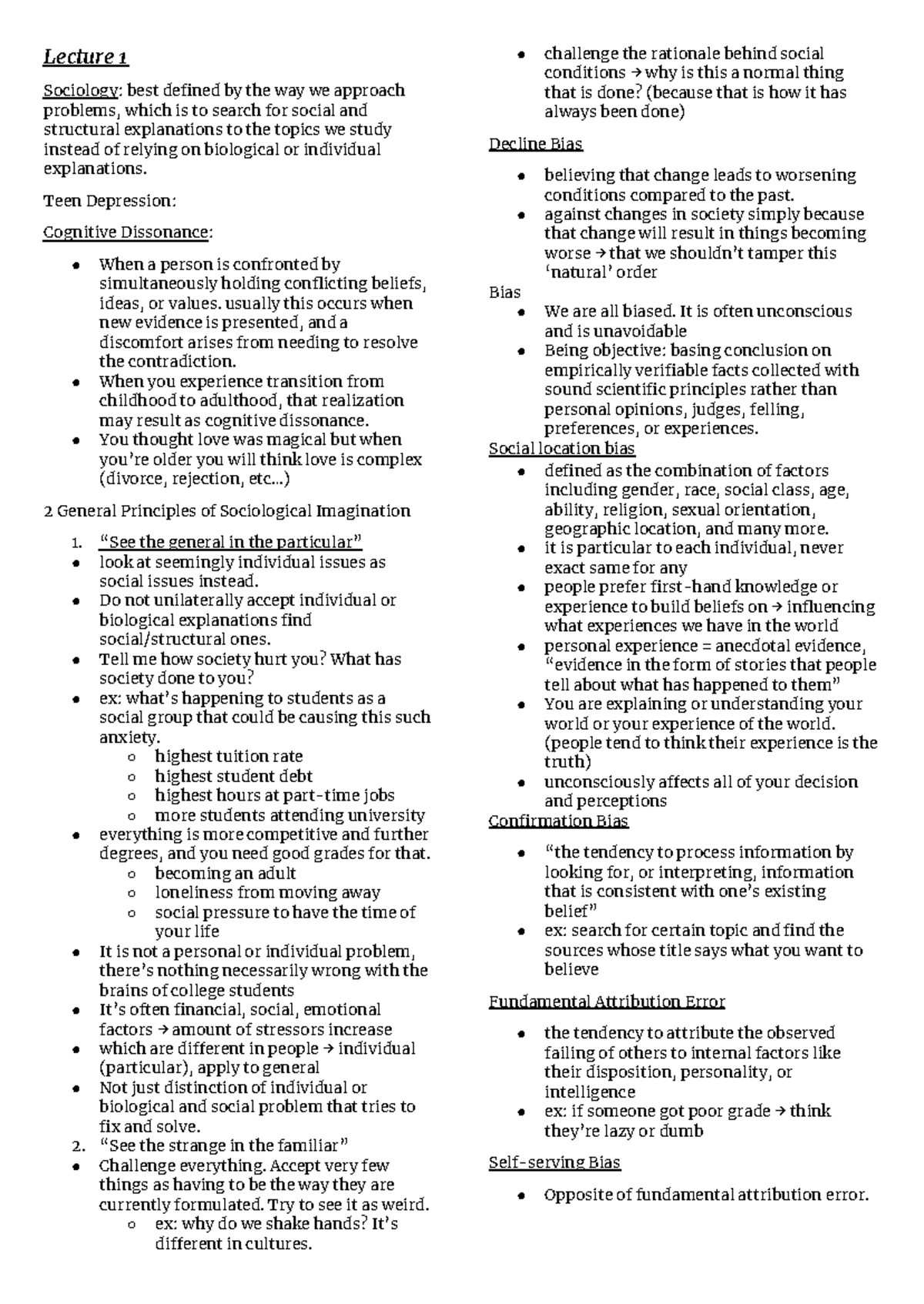 Sociology 101: Lecture Notes on Social Explanations & Biases - Studocu