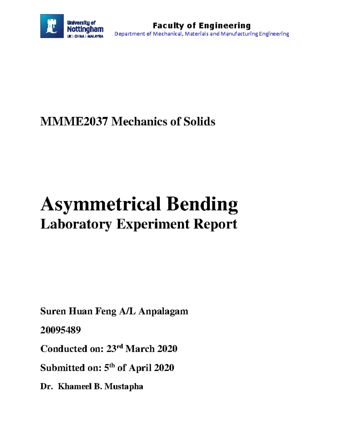 MMME2053-Deflection of Beams Lab Report and Analysis - Studocu