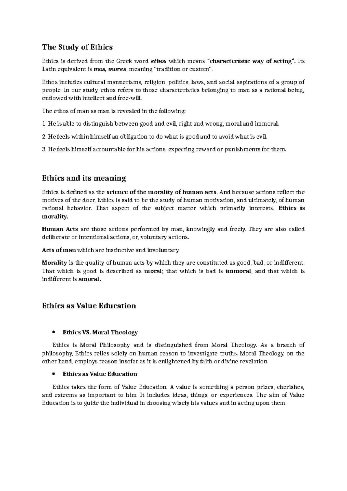 The Study of Ethics Chapter 1 - The Study of Ethics Ethics is derived ...