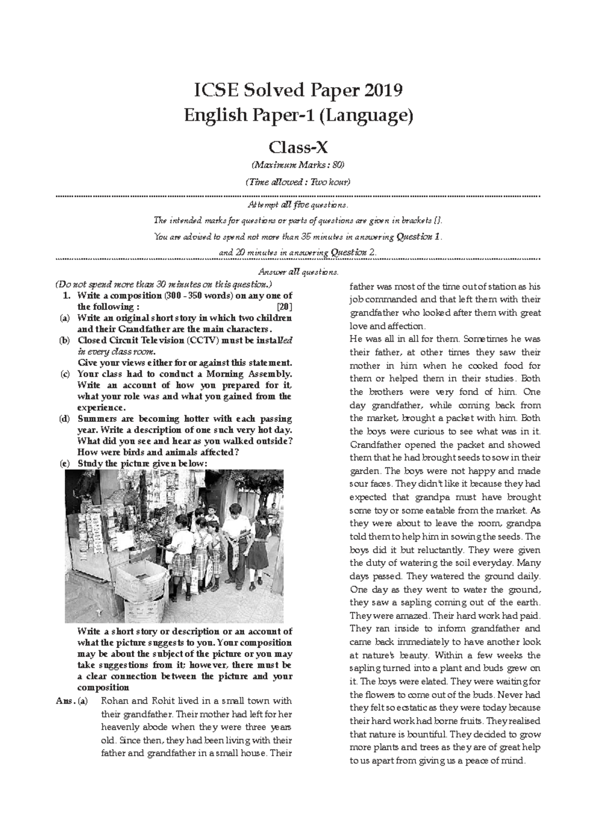 ICSE English Language Solved Paper 2019 - Complete Guide - Studocu