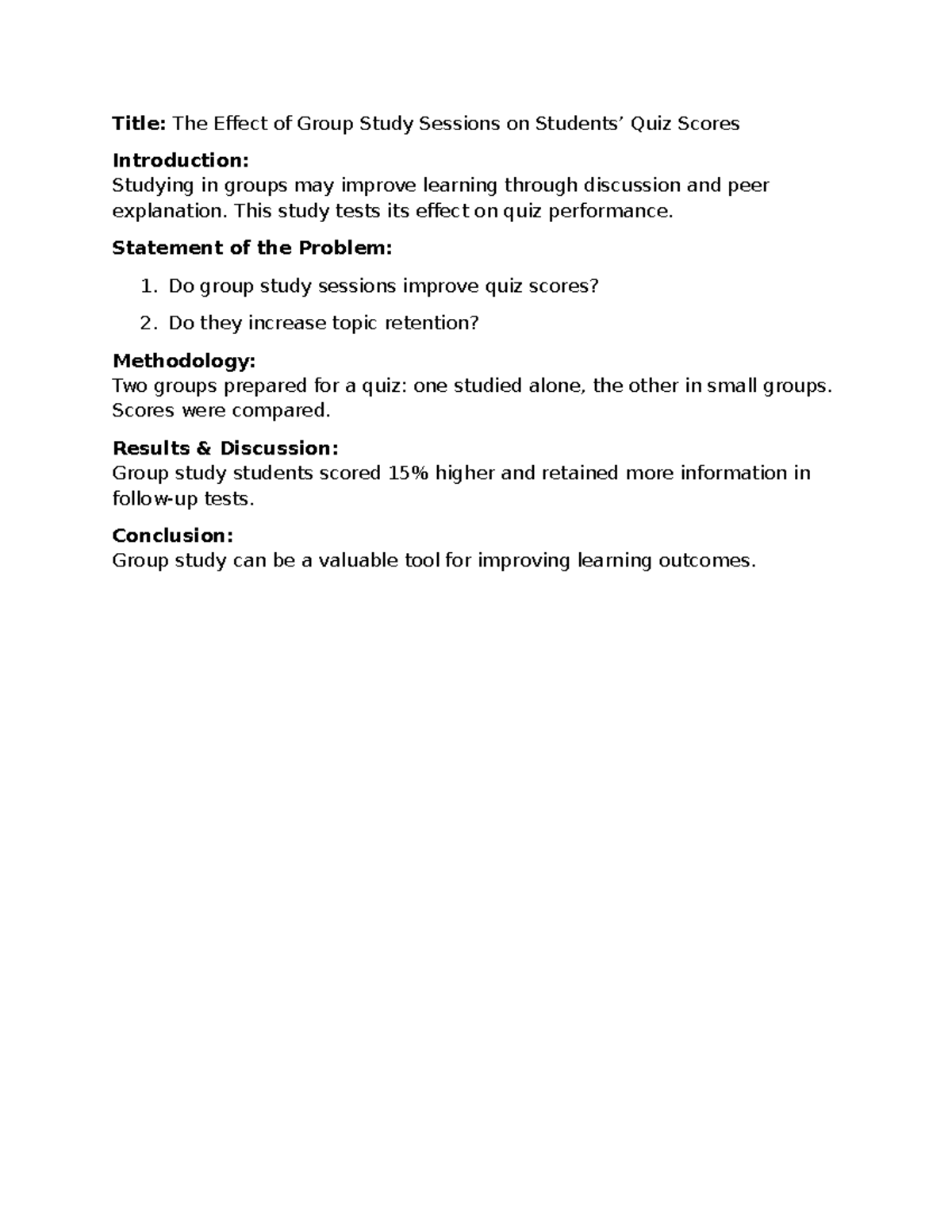 Thesis Research 9 - Summaries - Title: The Effect of Group Study ...