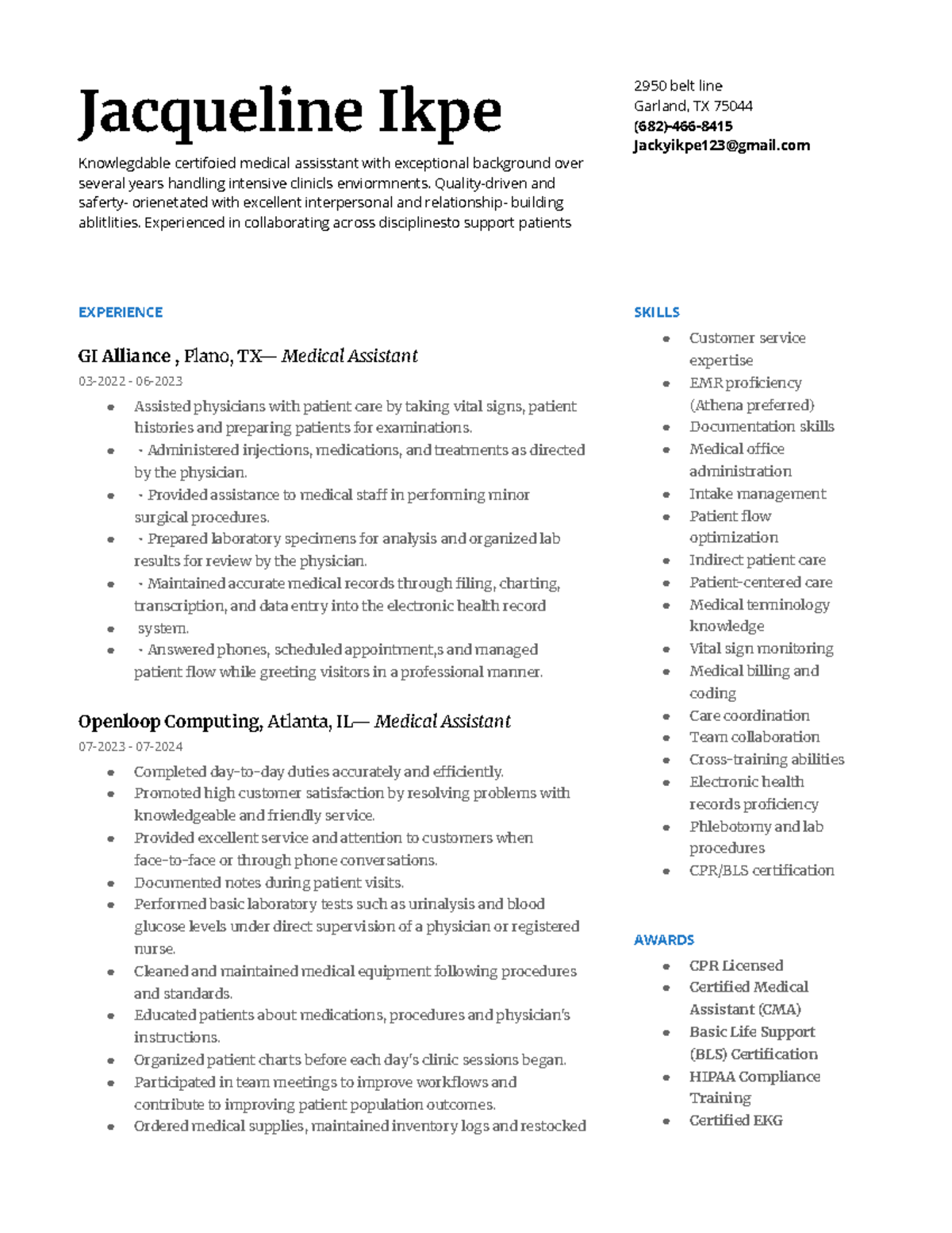 10 25 MA Resume - Certified Medical Assistant with Extensive Experience ...