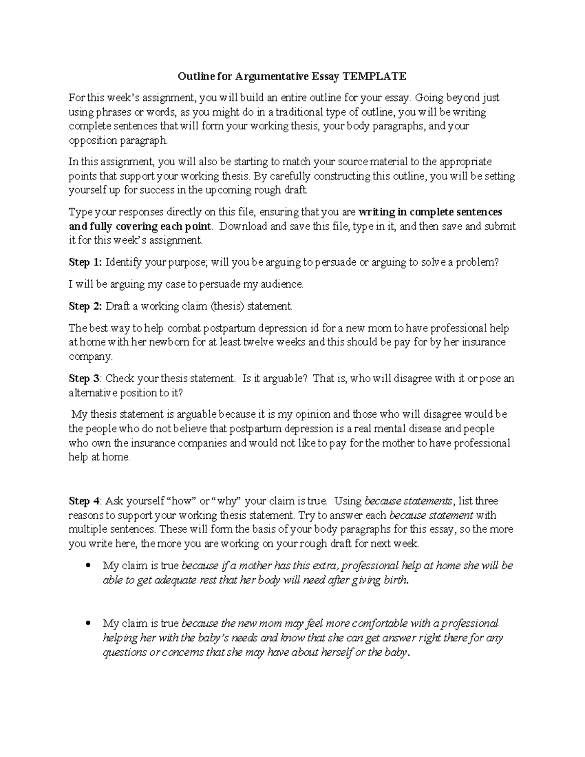 WEEK 7 Outline - Argumentative Essay Template on PPD Support - Studocu