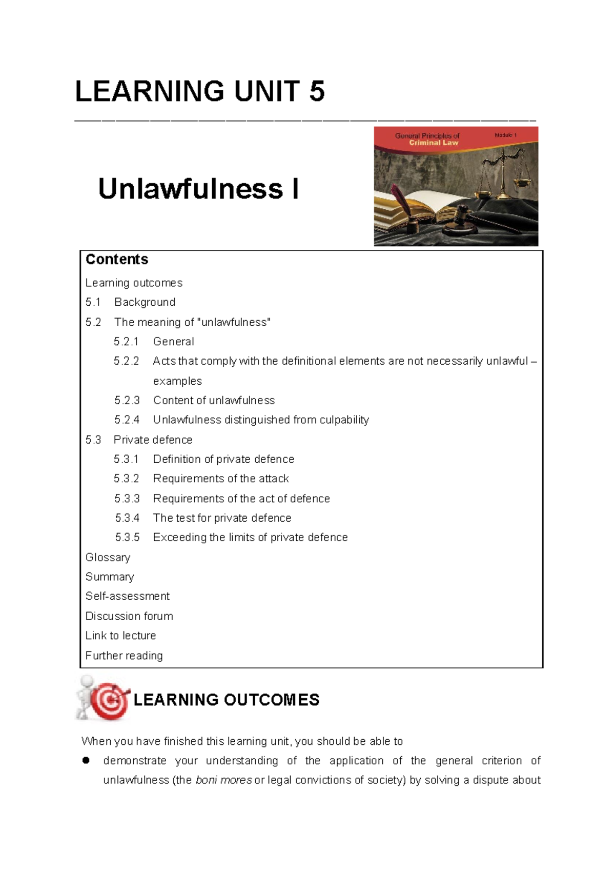 Learning Unit 5: Unlawfulness in Criminal Law - Studocu