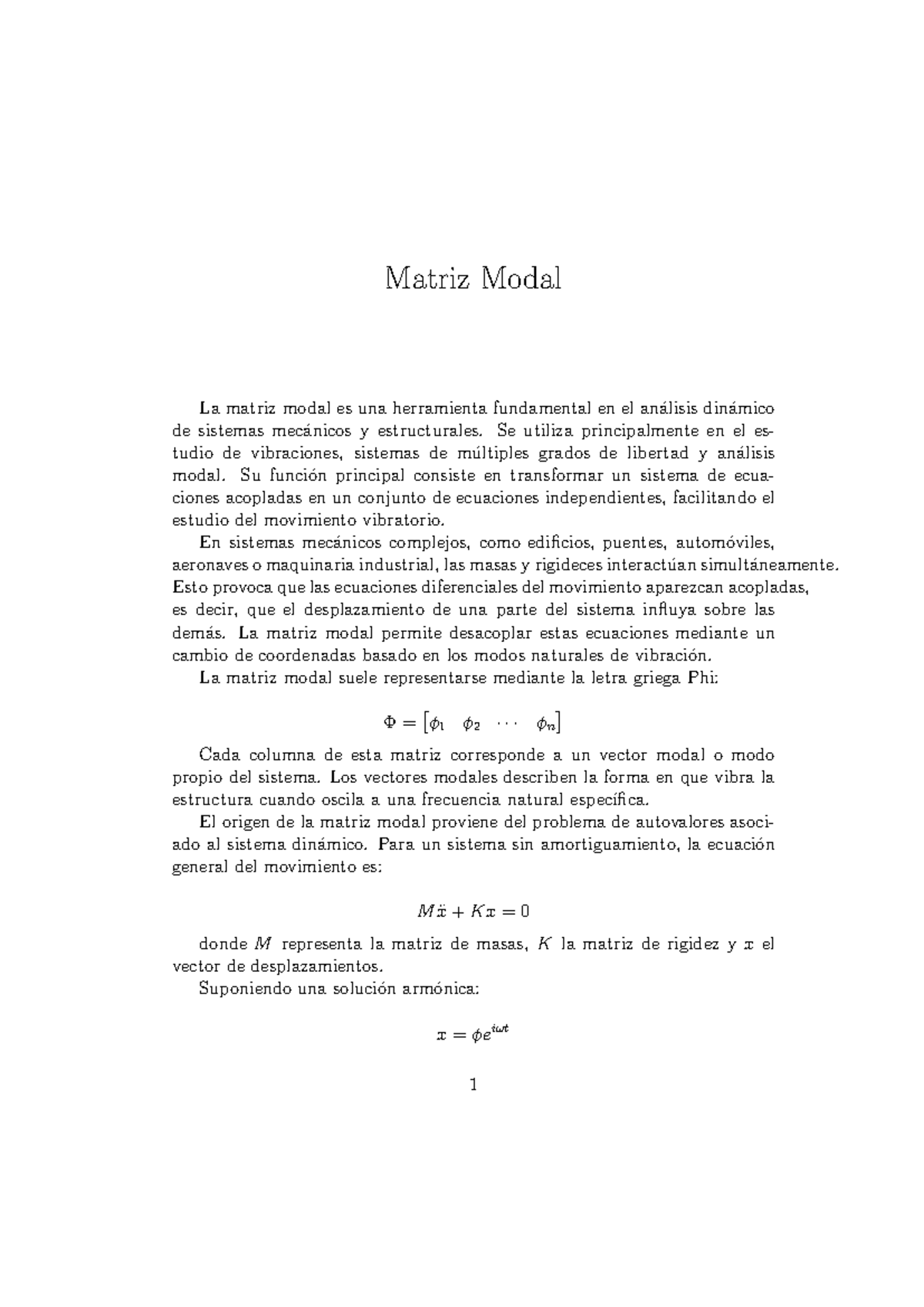 Matriz Modal: Análisis y Aplicaciones en Ingeniería - Studocu
