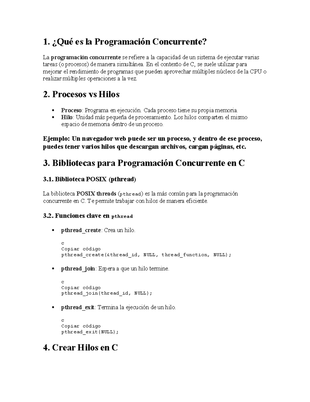Apuntes de Programación Concurrente en C - Conceptos y Ejemplos - Studocu
