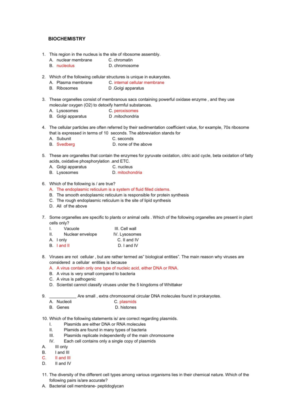 Biochemistry 1: Answer Key for Exam Review and Study Guide - Studocu