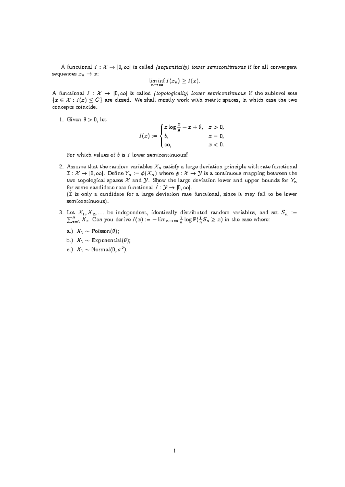 L01 Exercises: Lower Semicontinuity in Metric Spaces - Studocu
