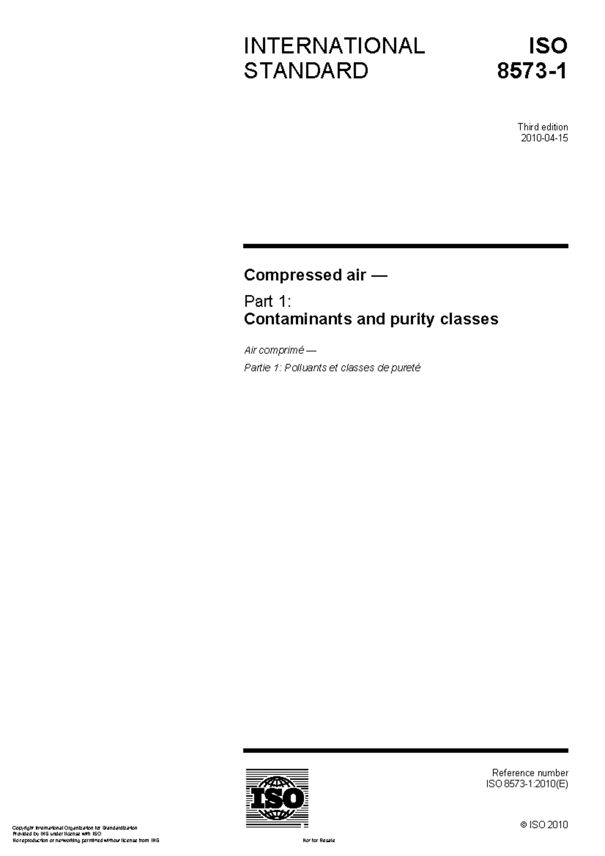 ISO 8573-1:2010 - Compressed Air Contaminants & Purity Classes - Studocu