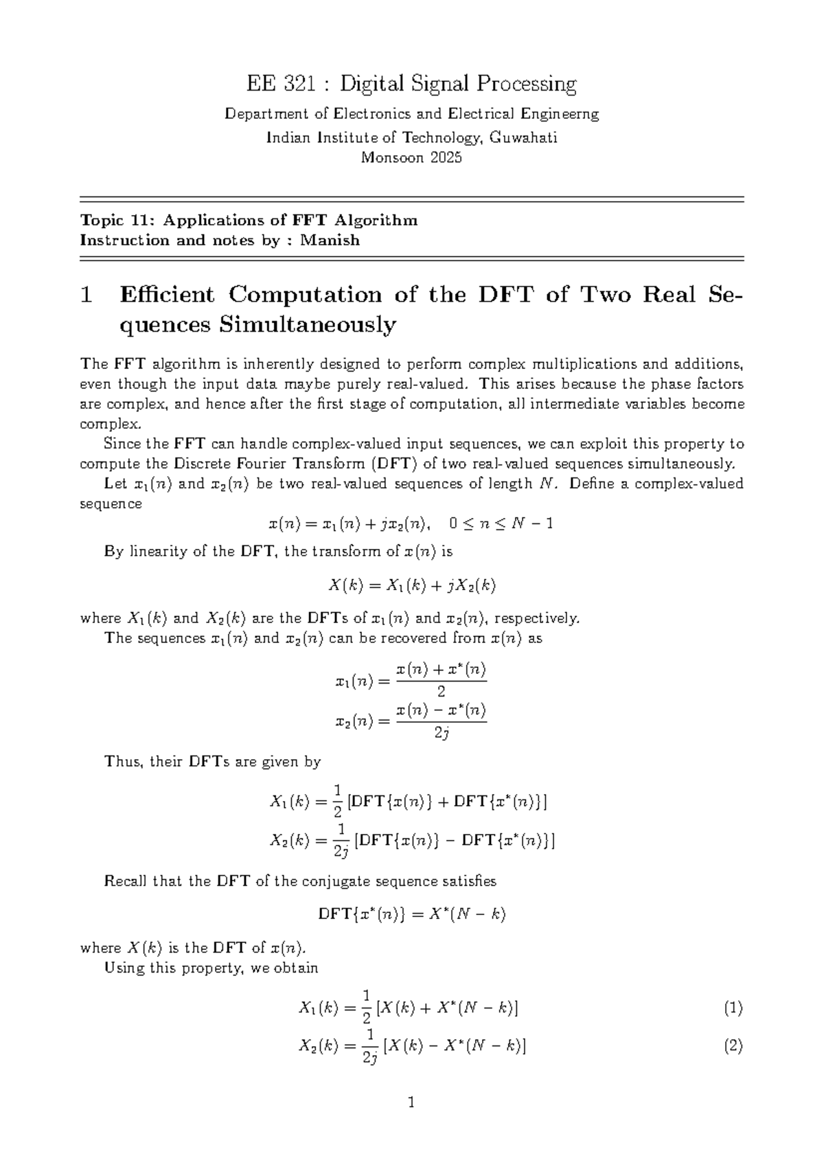 EE 321: Final Exam Notes on Applications of FFT Algorithm - Studocu