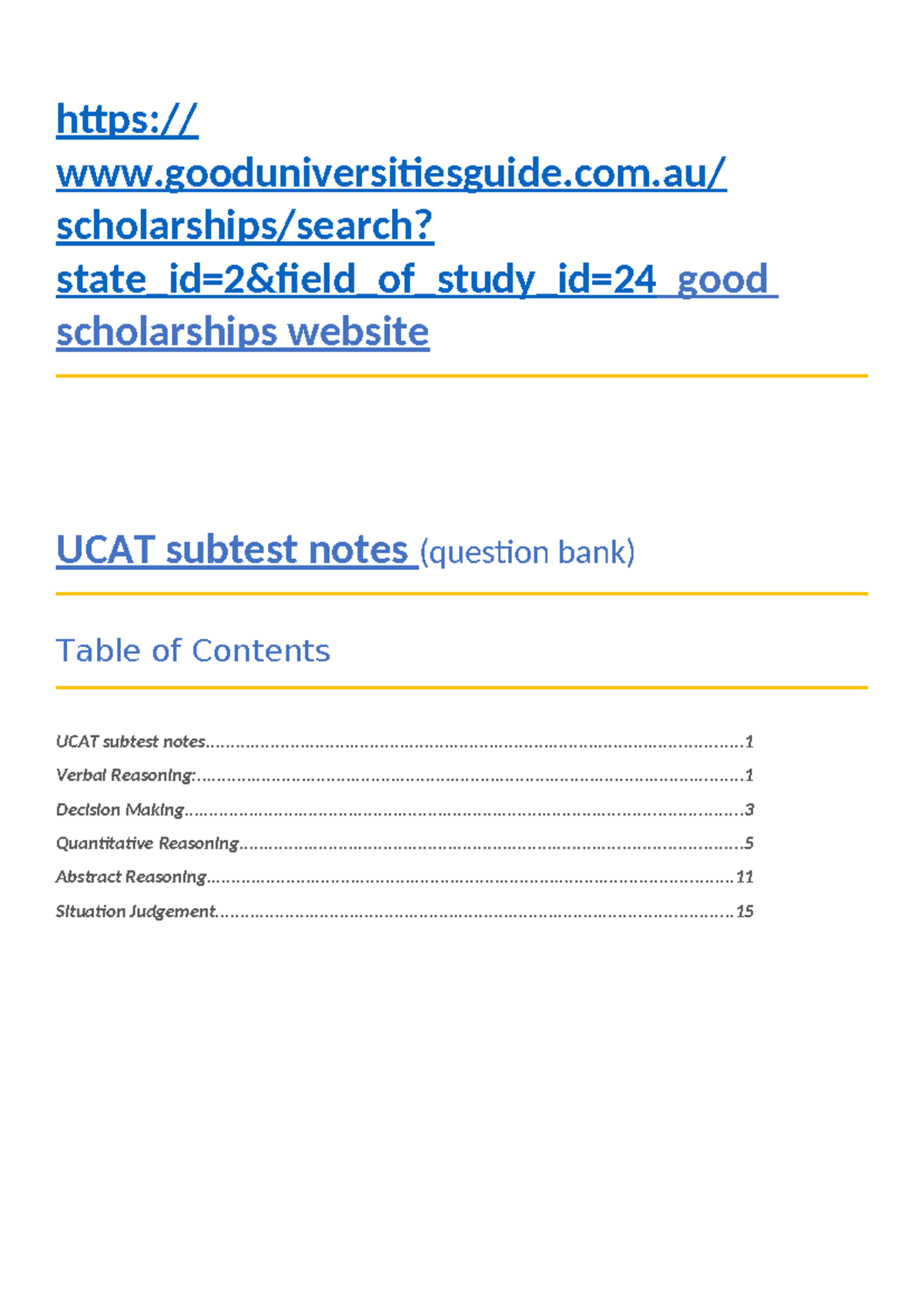 UCAT Study Notes: Comprehensive Guide for All Subtests - Studocu