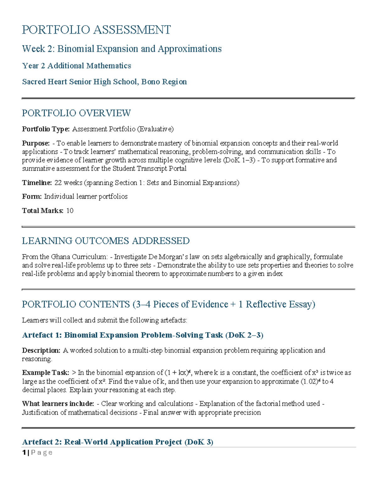 Portfolio Assessment Week 2: Binomial Expansion SHS 2 Add Maths - Studocu