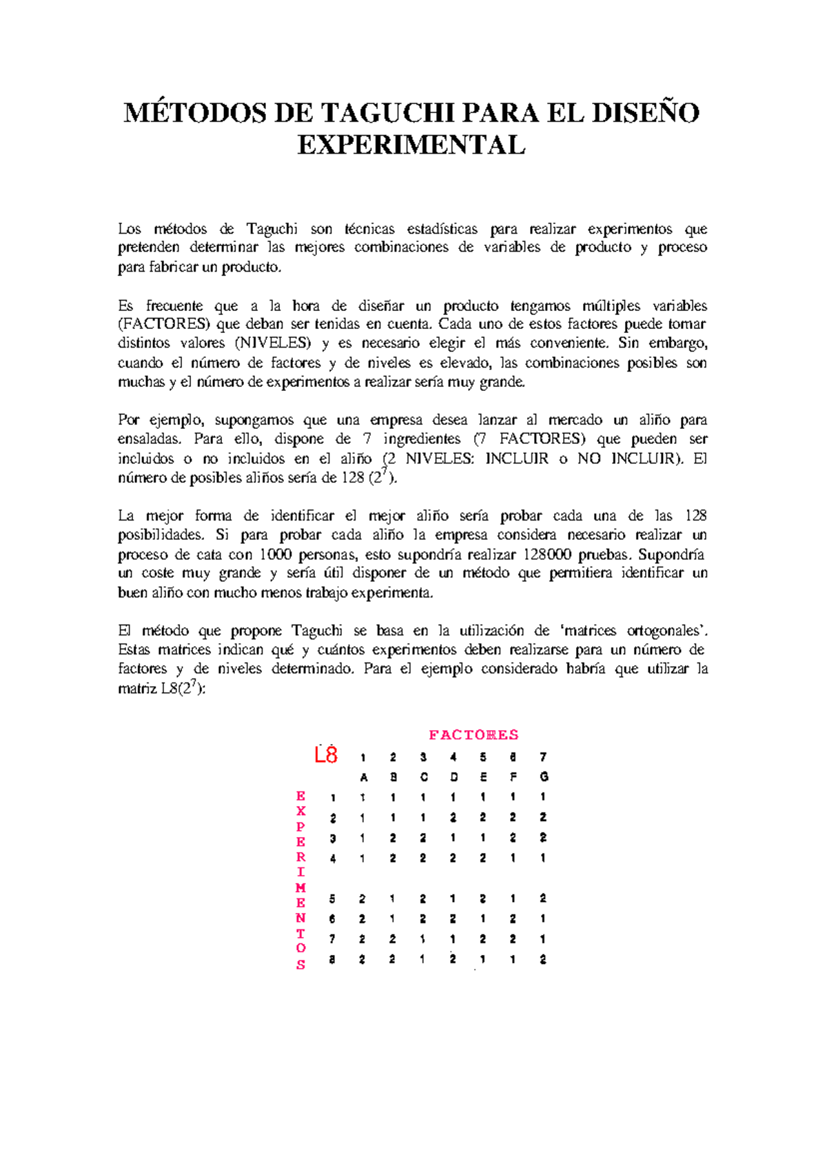 MÉTODOS DE TAGUCHI EN DISEÑO EXPERIMENTAL: EXPLICACIÓN Y APLICACIONES ...