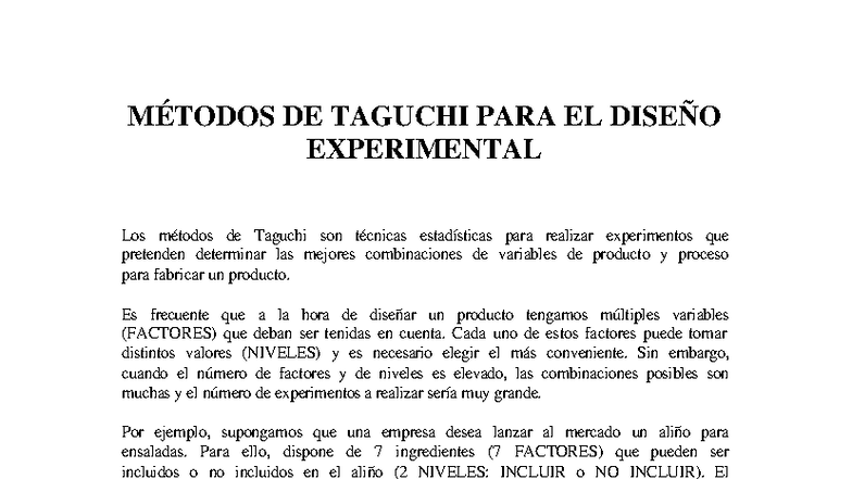 MÉTODOS DE TAGUCHI EN DISEÑO EXPERIMENTAL: EXPLICACIÓN Y APLICACIONES ...