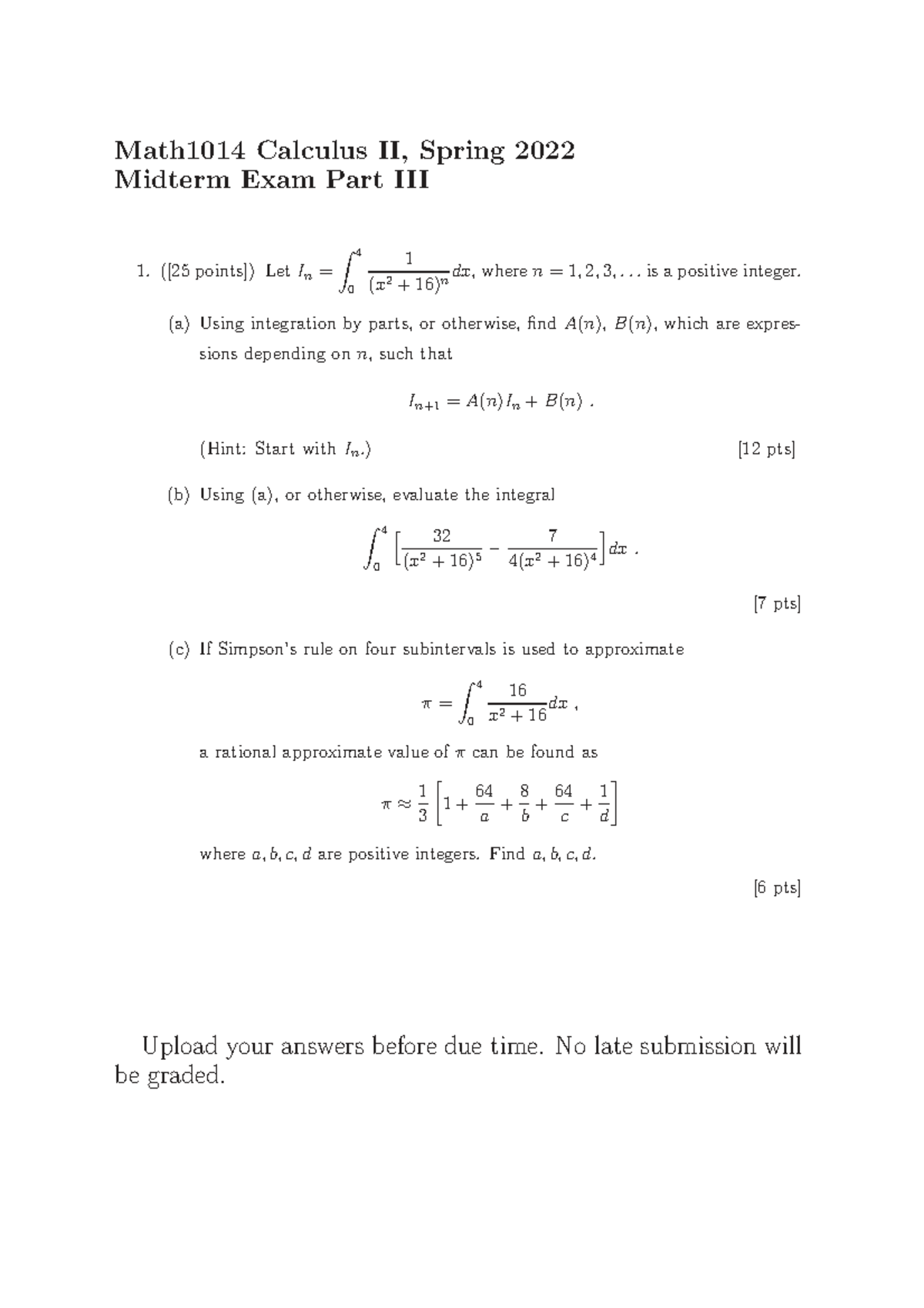 Math1014 Calculus II Spring 2022 Midterm Exam Part 3 Solutions - Studocu
