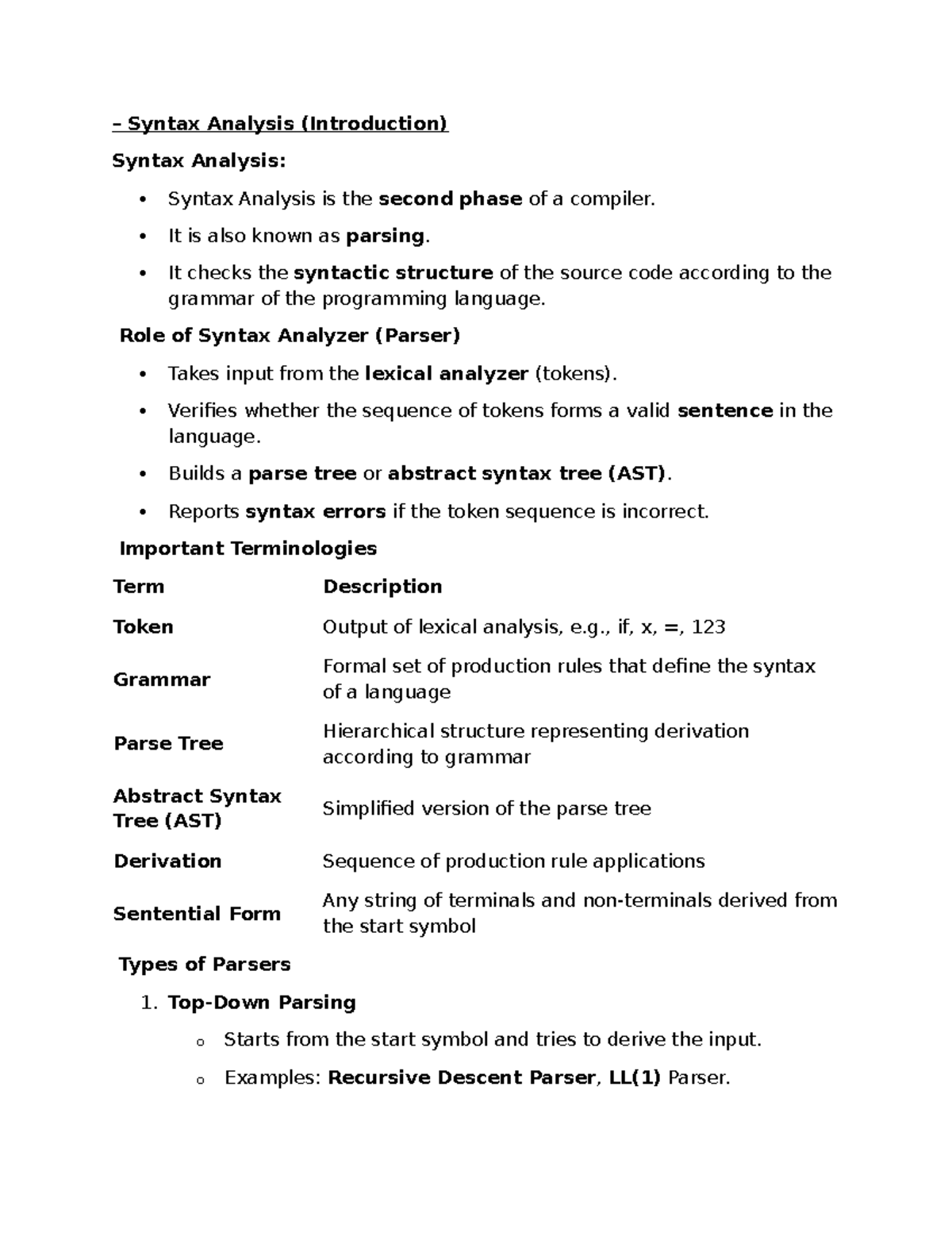 ACD.IV-Syntax Analysis: Understanding Compiler Parsing Techniques - Studocu