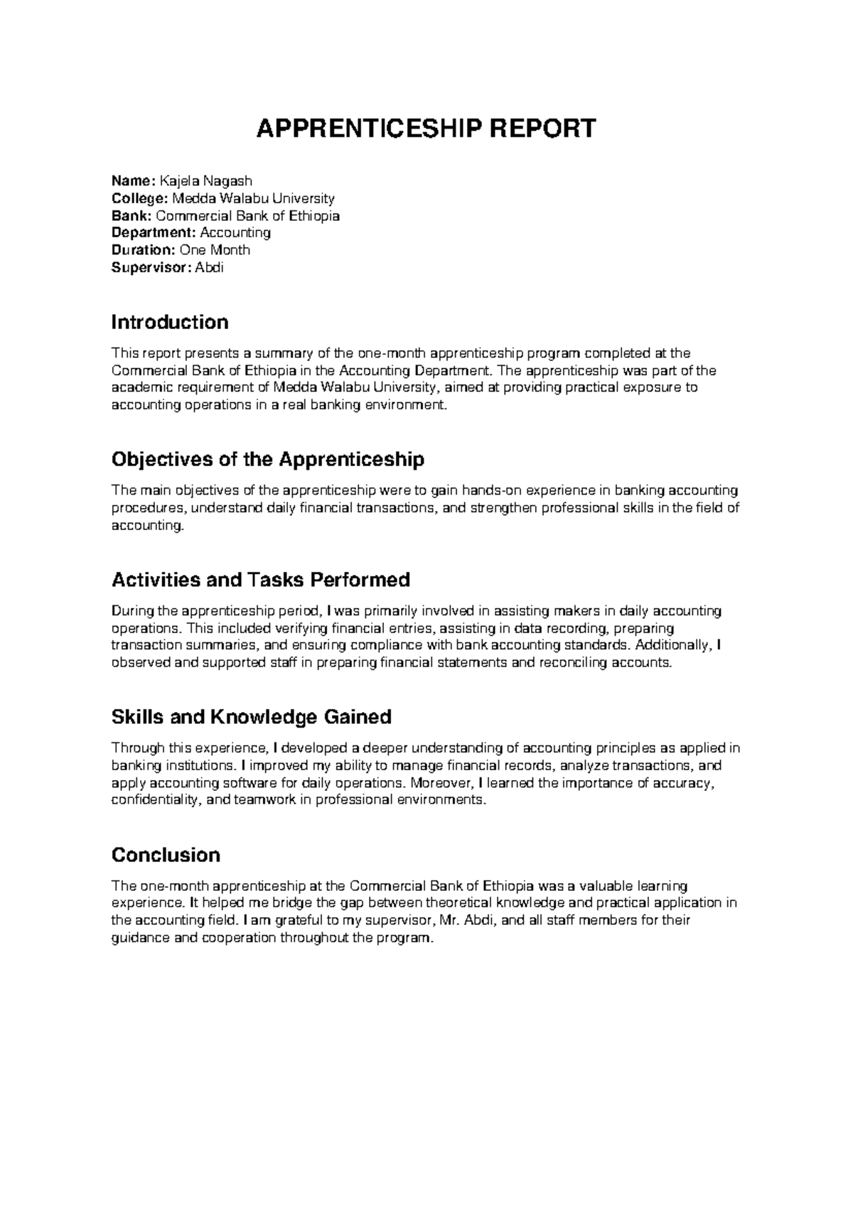 Accounting Apprenticeship Report - Medda Walabu University - Studocu