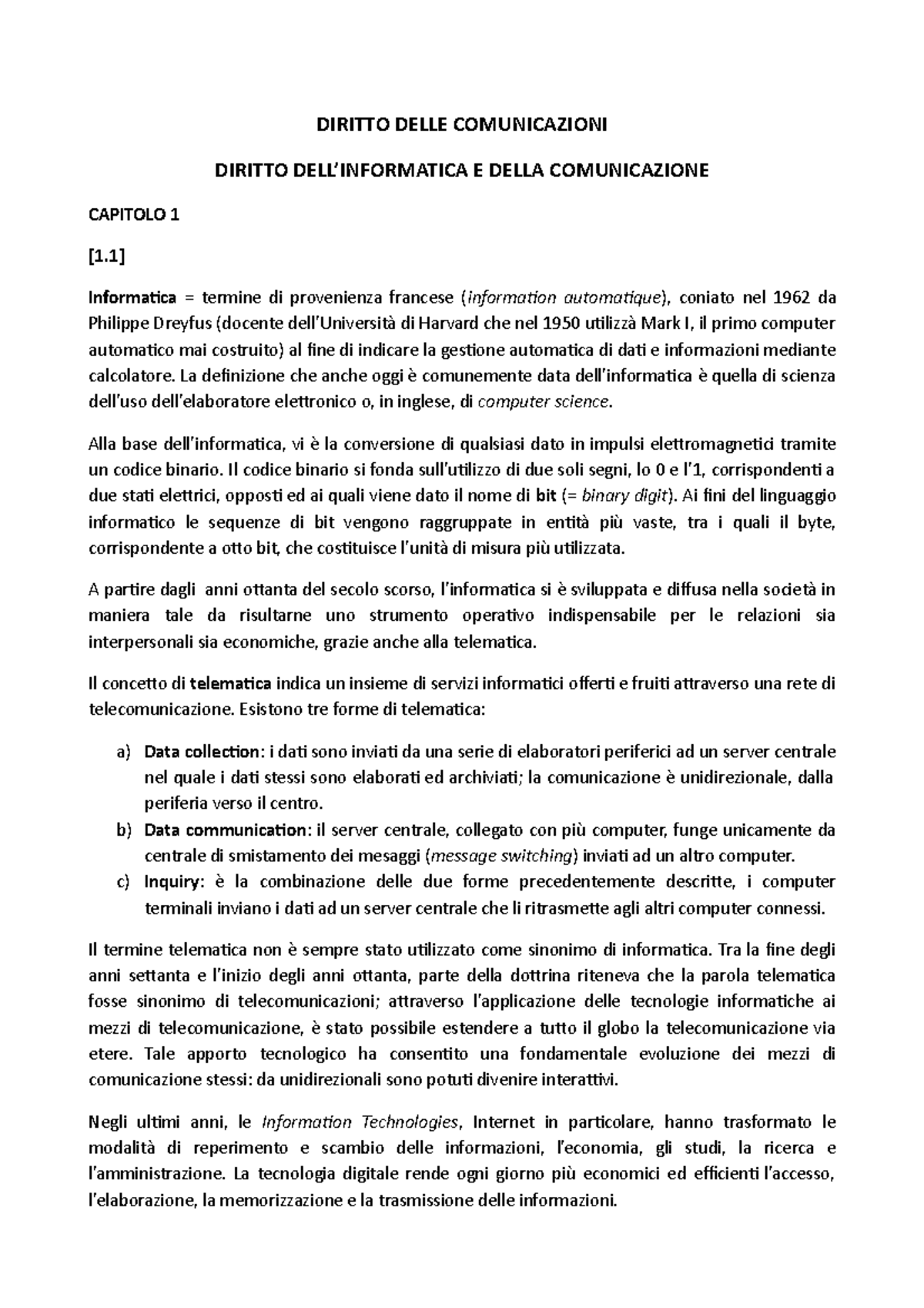 Riassunto Diritto dell'informatica e della comunicazione - psicologia ...