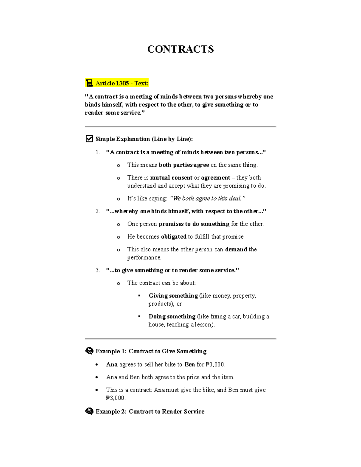 Contracts (CIVIL CODE) - Simple Explanations of Key Articles - Studocu