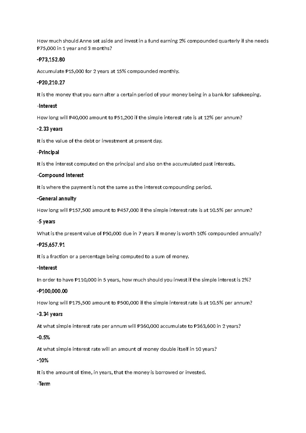 Gen-Math Q2 LMS Exam - Interest & Investment Calculations - Studocu