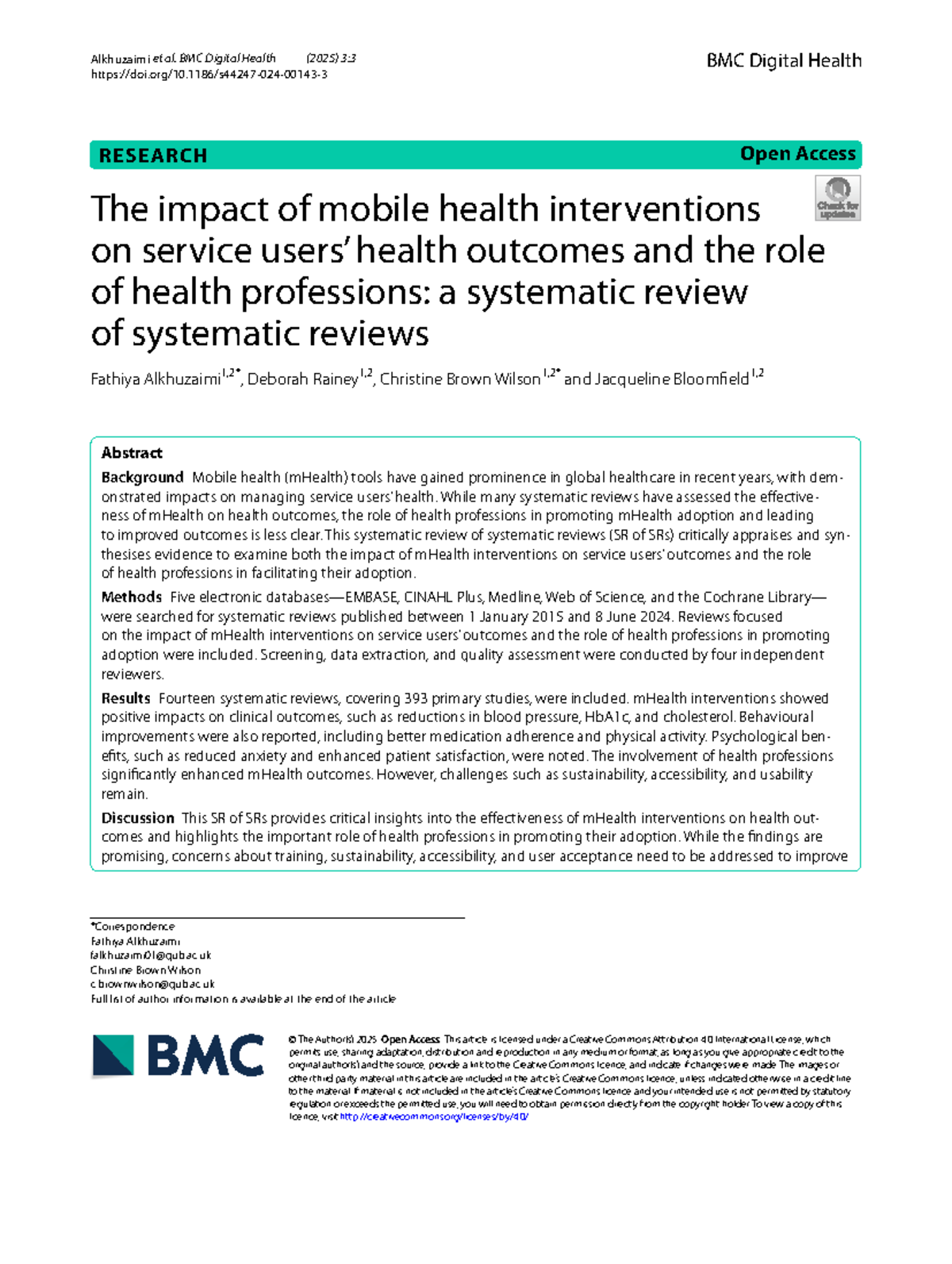 Systematic Review of mHealth Interventions: Impact on Health Outcomes ...