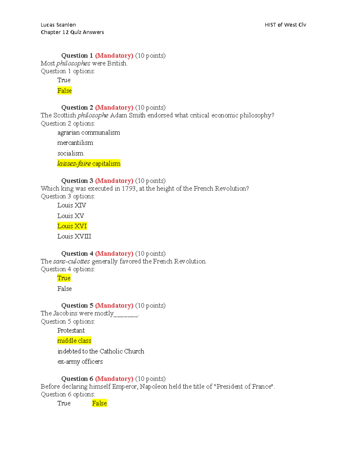 HIST 101 Chapter 12 Quiz Answers - West Civ - Studocu