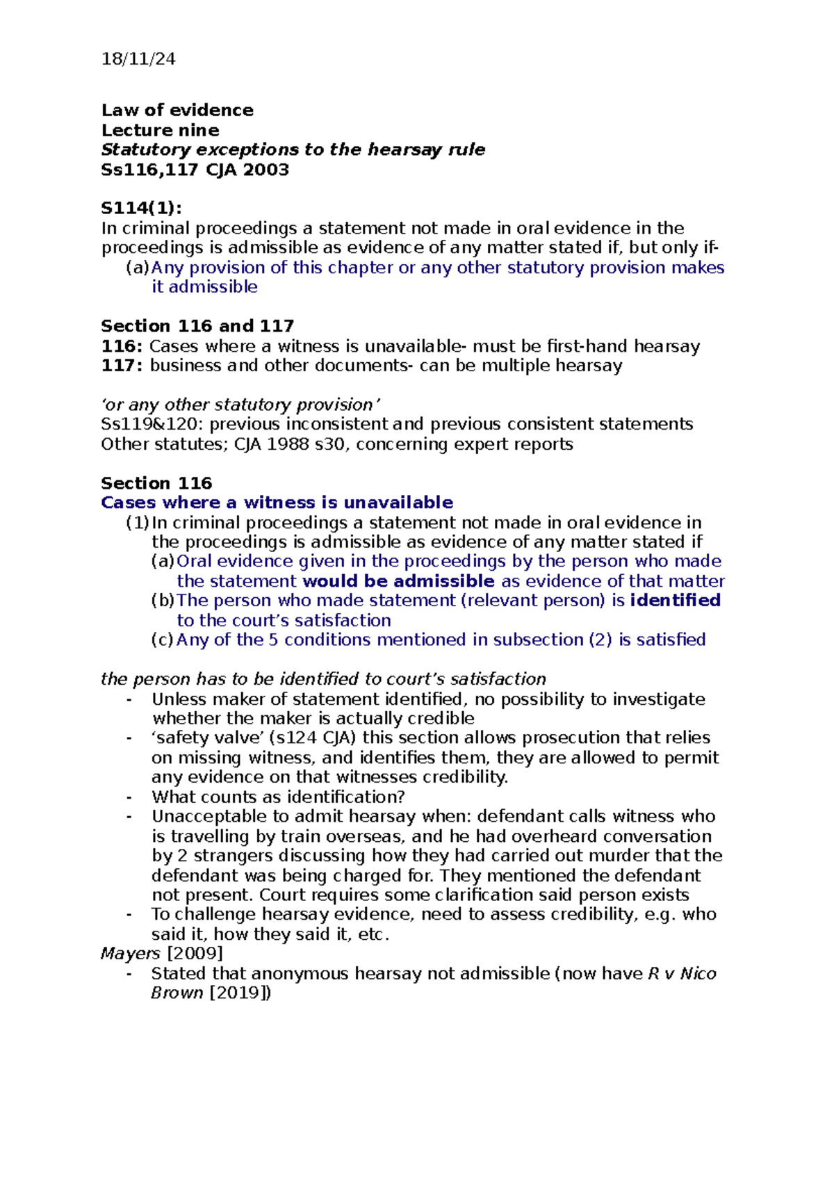 Statutory exceptions to the hearsay rule - Law of evidence Lecture nine ...