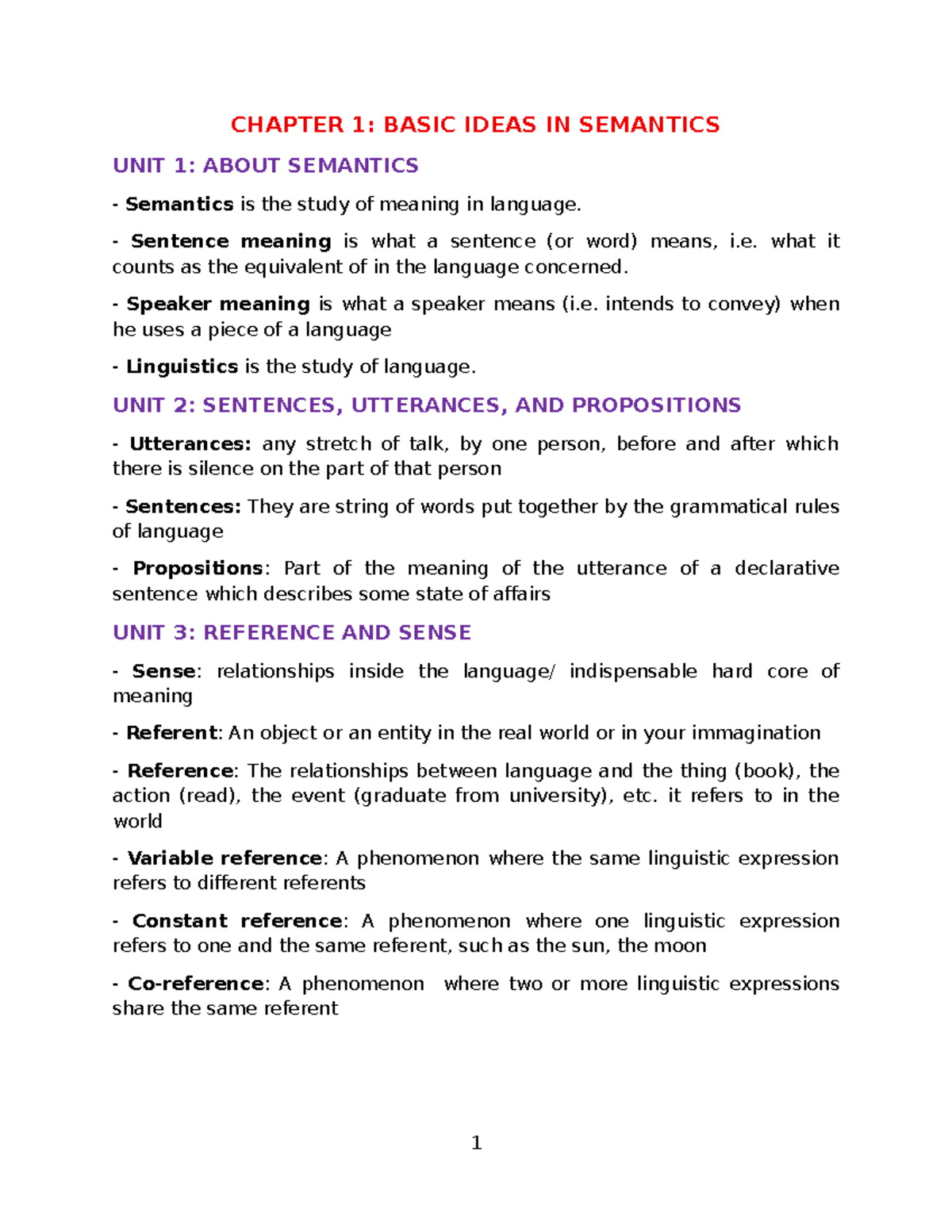 CHAPTER 1: BASIC IDEAS IN SEMANTICS (LING 101) - Studocu