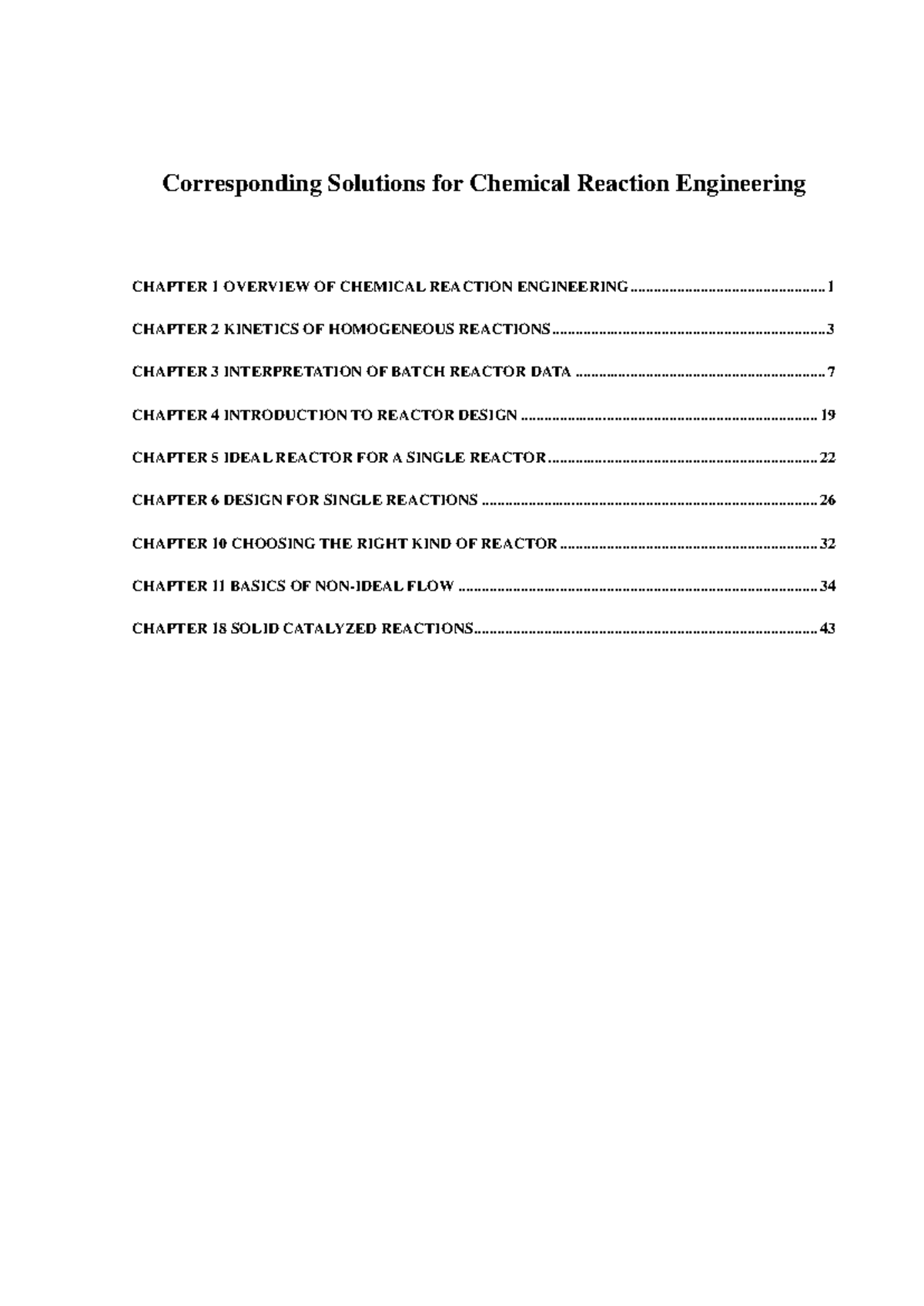 Chemical Reaction Engineering Solutions (CRENG 101) - Chapters Overview ...