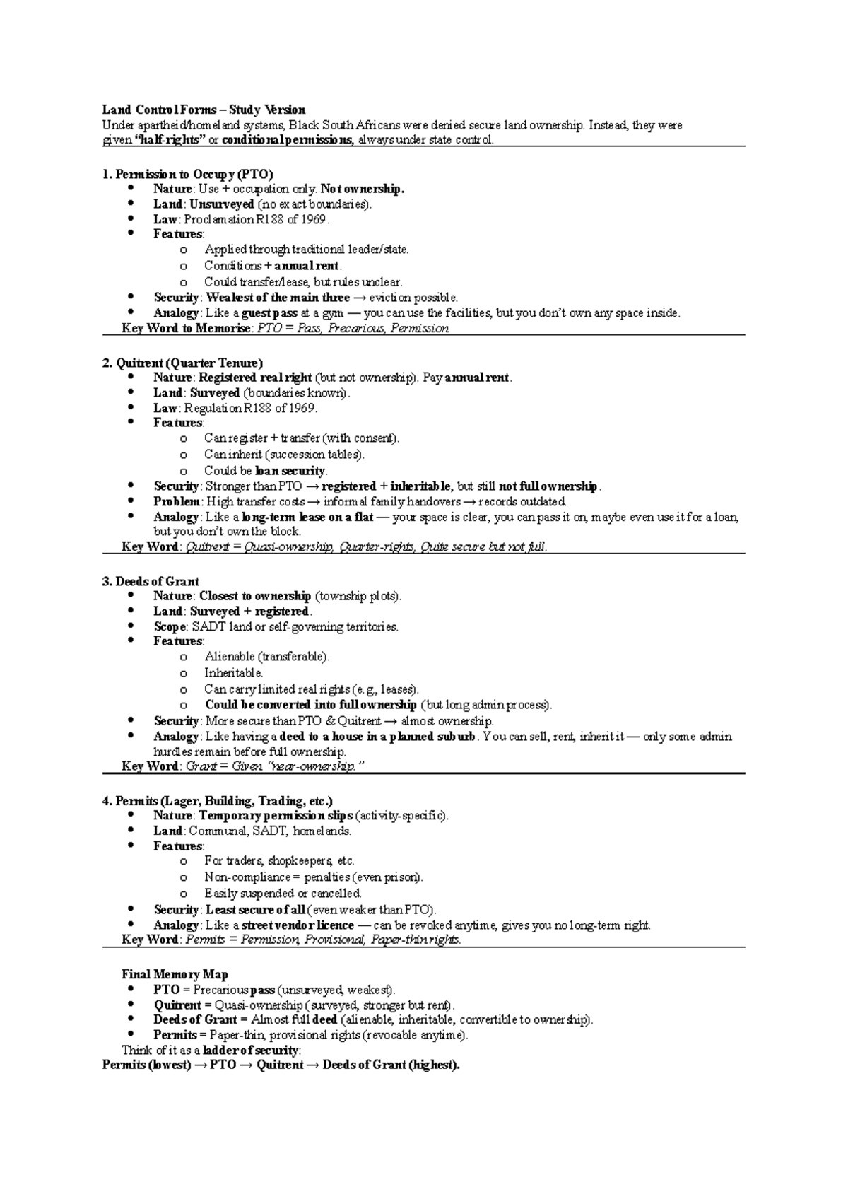 Land Control Forms Summary: Understanding Land Rights in SA - Studocu