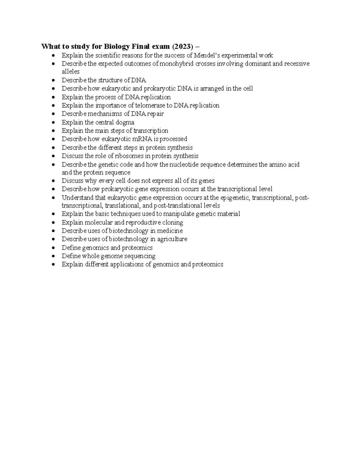 Biology 101: Study Guide for Final Exam 2023 - Key Concepts & Topics ...