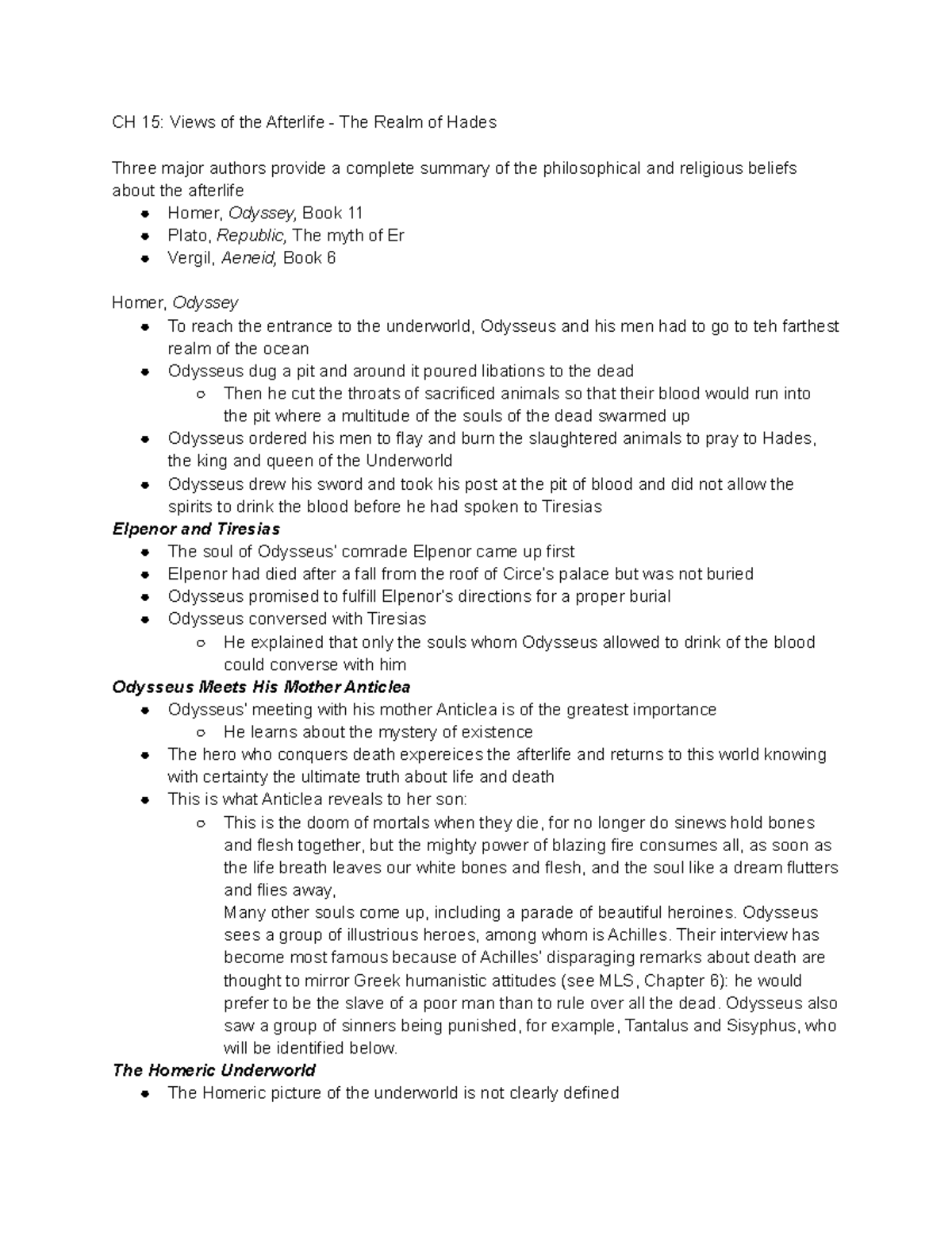CH 15 Summary: Afterlife Views in Classical Mythology - Studocu