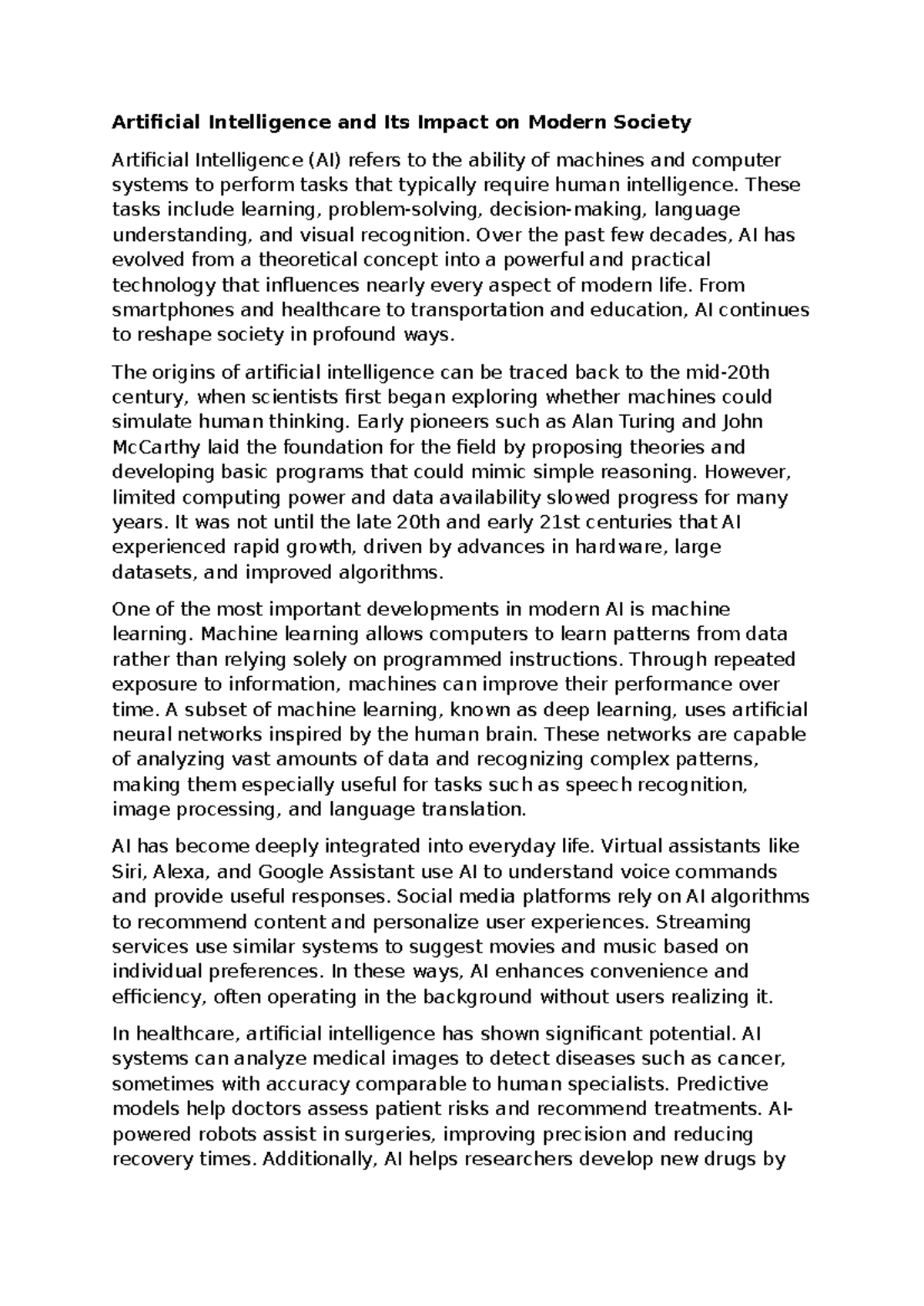 AI and Its Impact on Modern Society: A Comprehensive Overview - Studeersnel