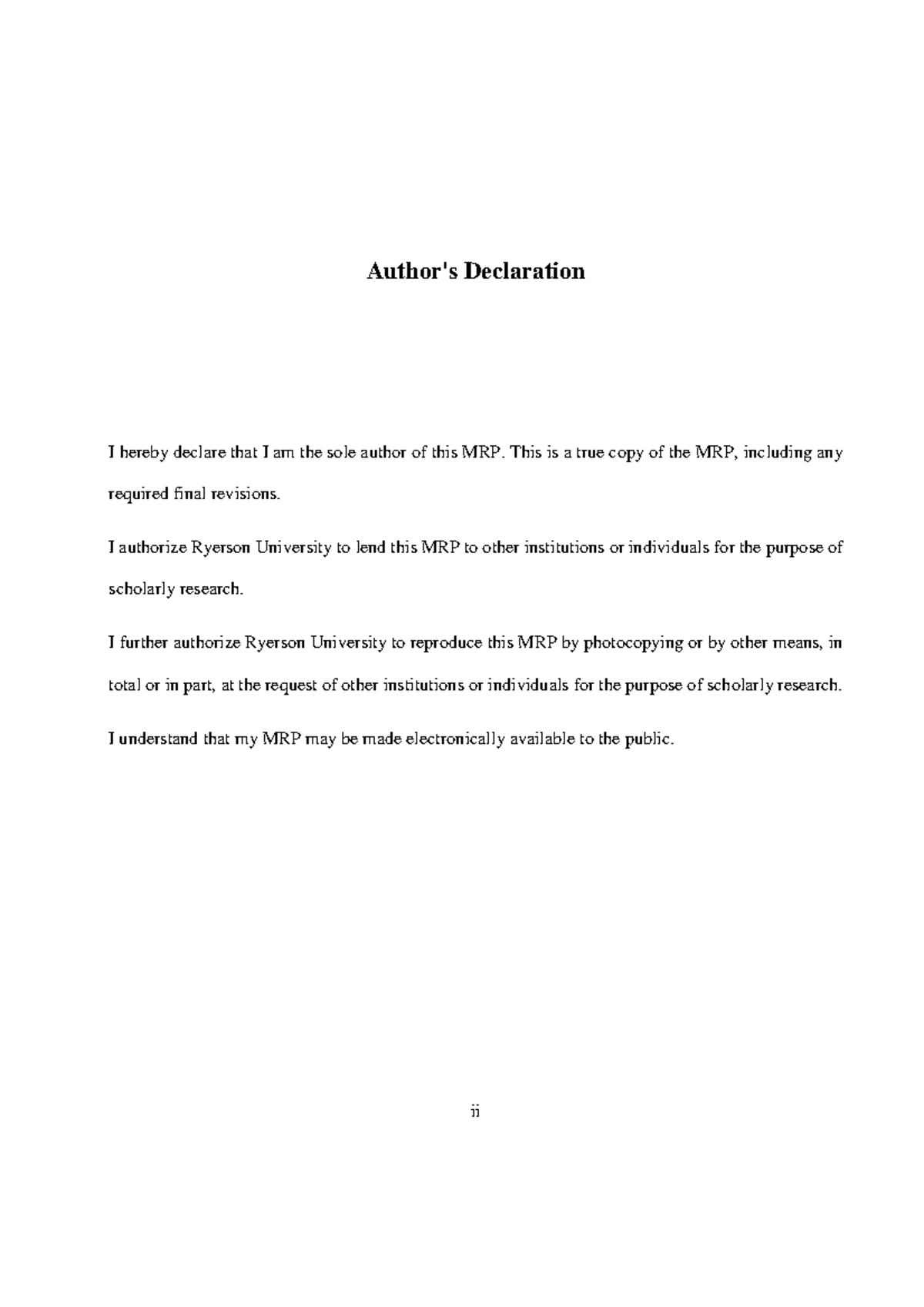MRP Declaration for Design 1 - Ryerson University - Studocu